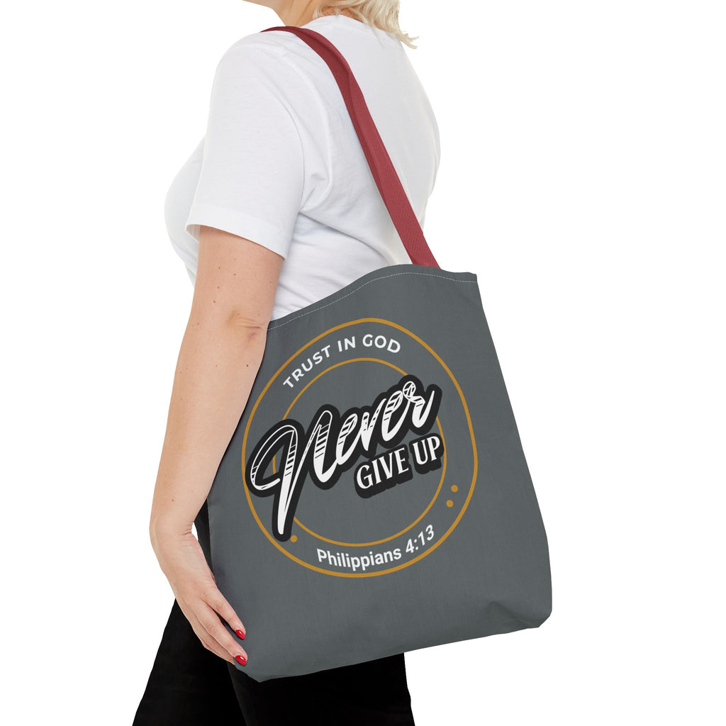 Inspirational Tote Bag, Trust in God, Never Give Up, Bible Verse Bag, Motivational Purse, Christian Gift, Philippians 4:13