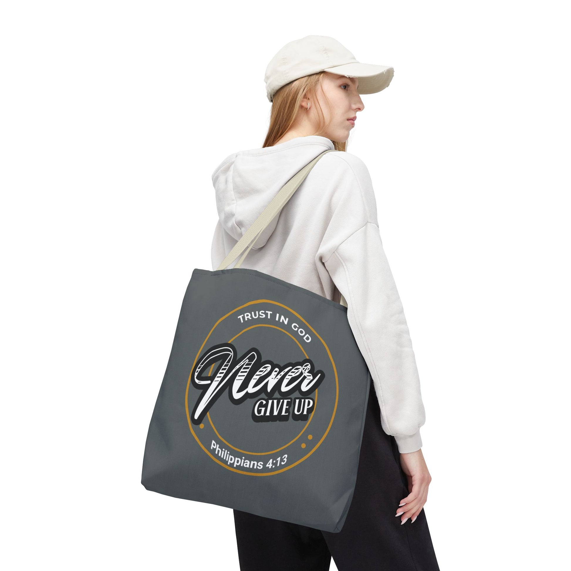 Inspirational Tote Bag, Trust in God, Never Give Up, Bible Verse Bag, Motivational Purse, Christian Gift, Philippians 4:13
