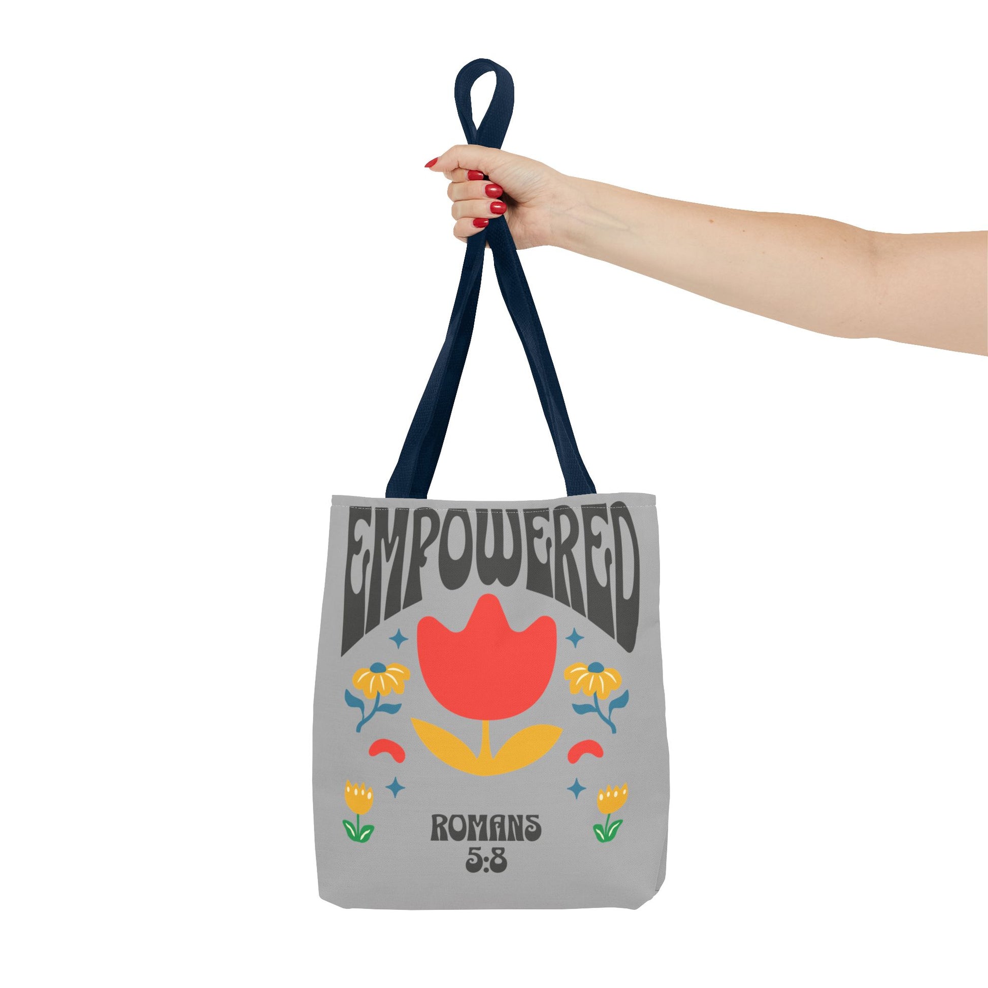 Empowered Floral Tote Bag | Inspirational Canvas Bag for Everyday | Romans 5:8 | Gift for Women, Motivational, Church, Travel