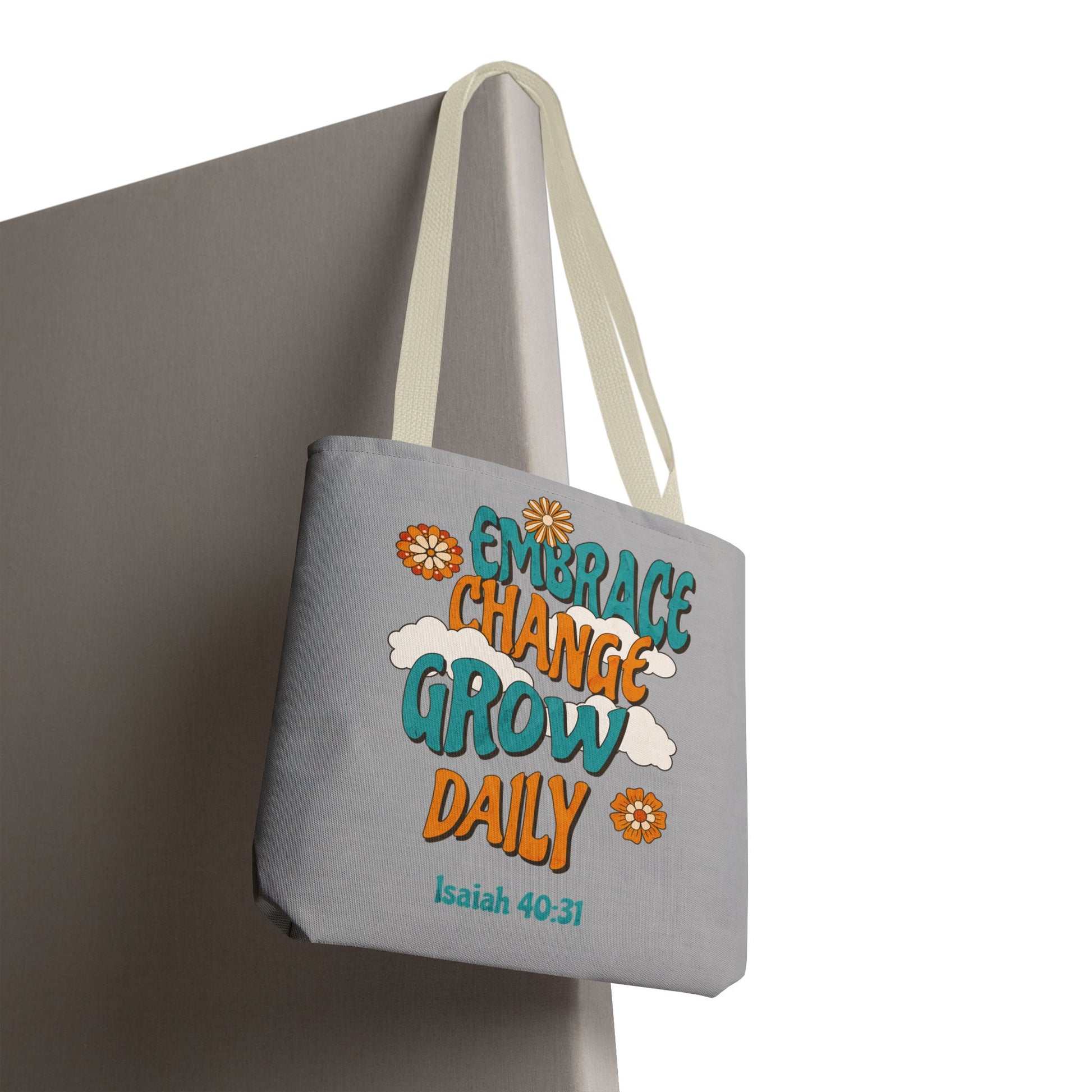 Inspirational Tote Bag, Motivational Bag, Embrace Change Gift, Daily Growth Tote, Christian Quotes Accessory