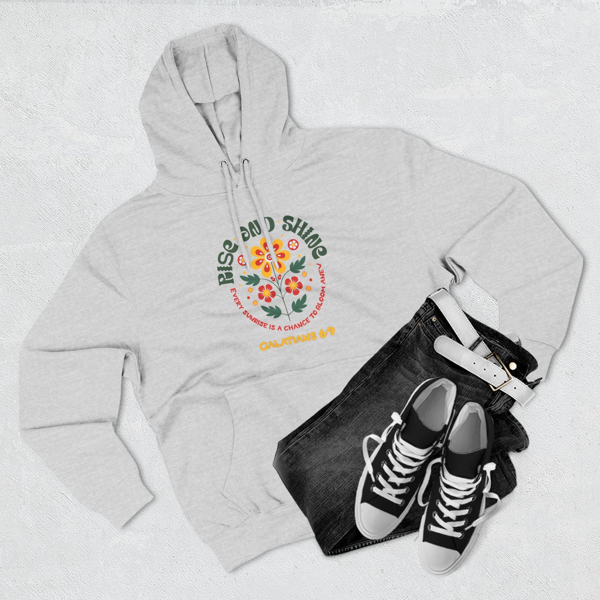 Floral Rise and Shine Hoodie, Cozy Fleece Sweatshirt, Boho Casual Wear, Spring Outfit, Gift for Nature Lovers, Trendy Hooded Sweatshirt