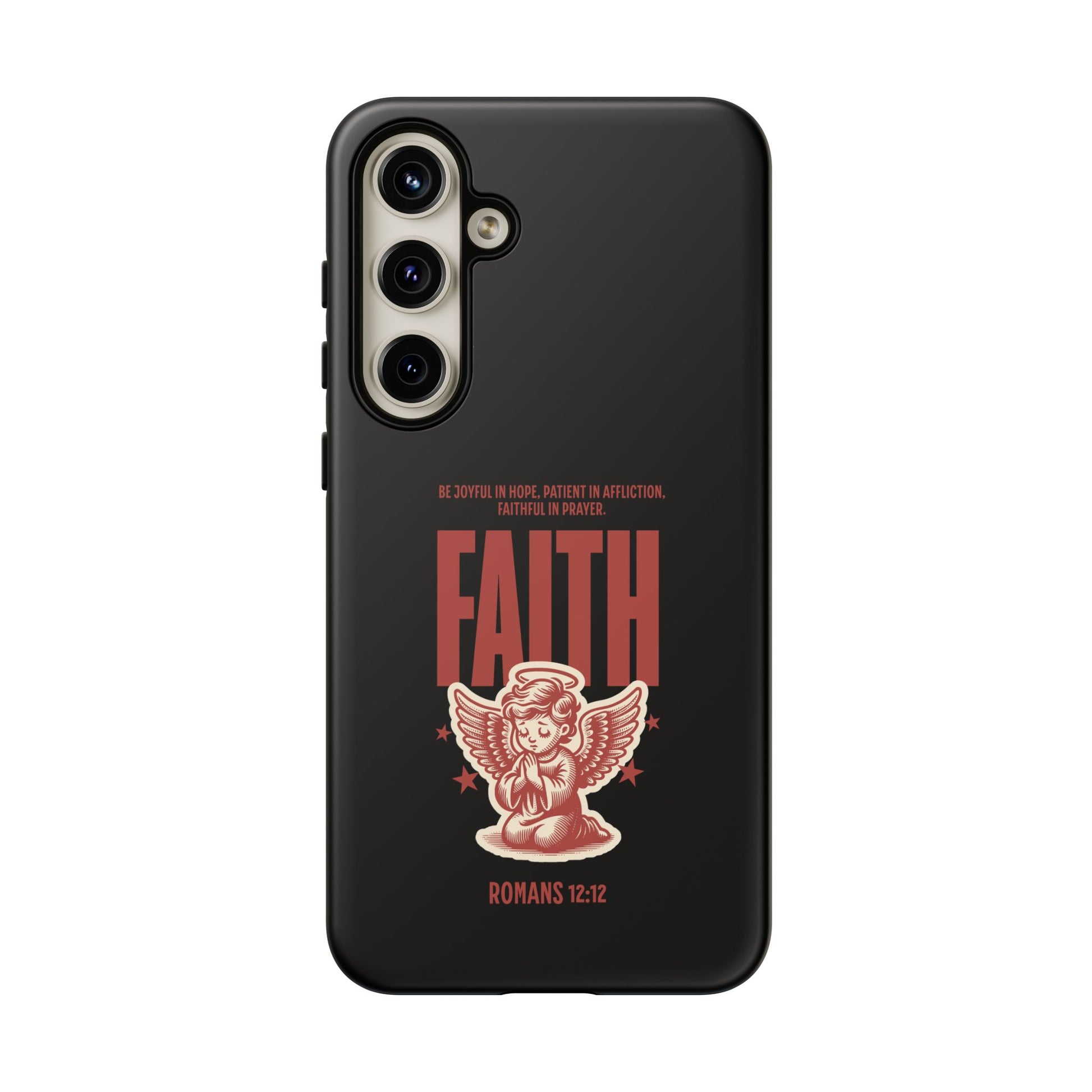 Faith-Inspired Tough Phone Case, Angel Phone Cover, Inspirational Mobile Protector, Christian Gift, Romans 12:12 Decor