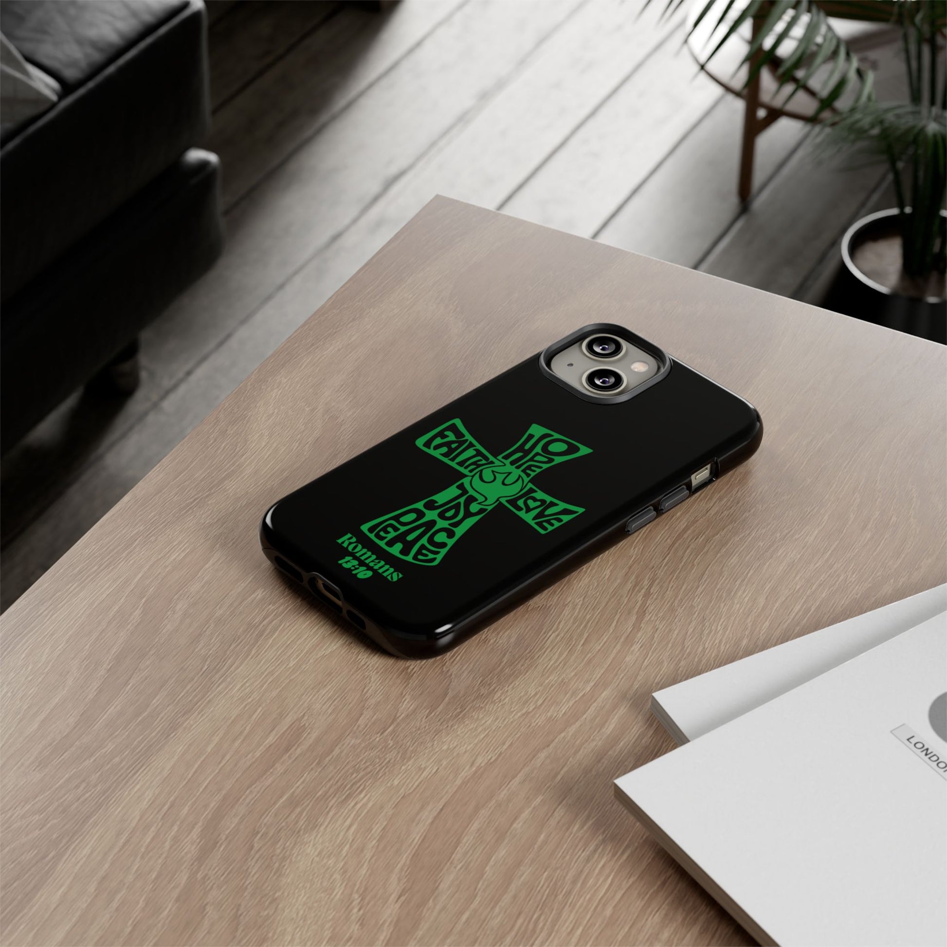 ⭐ Green Cross Design Phone Case – Faith & Renewal