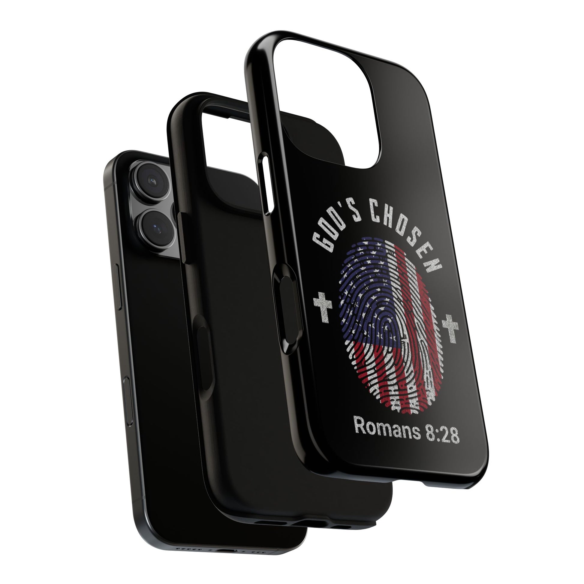 Christian Phone Case, Tough Cases for God’s Chosen, USA Flag Design, Inspirational Gift, Romans 8:28