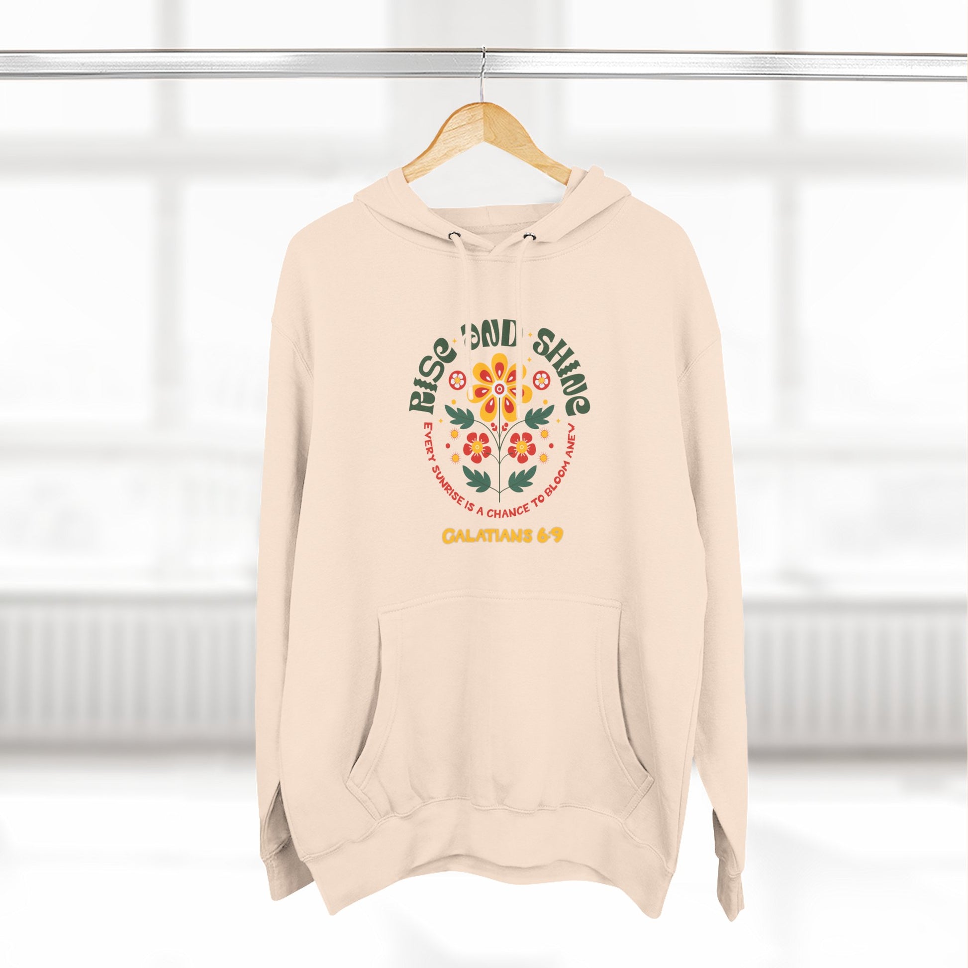 Floral Rise and Shine Hoodie, Cozy Fleece Sweatshirt, Boho Casual Wear, Spring Outfit, Gift for Nature Lovers, Trendy Hooded Sweatshirt