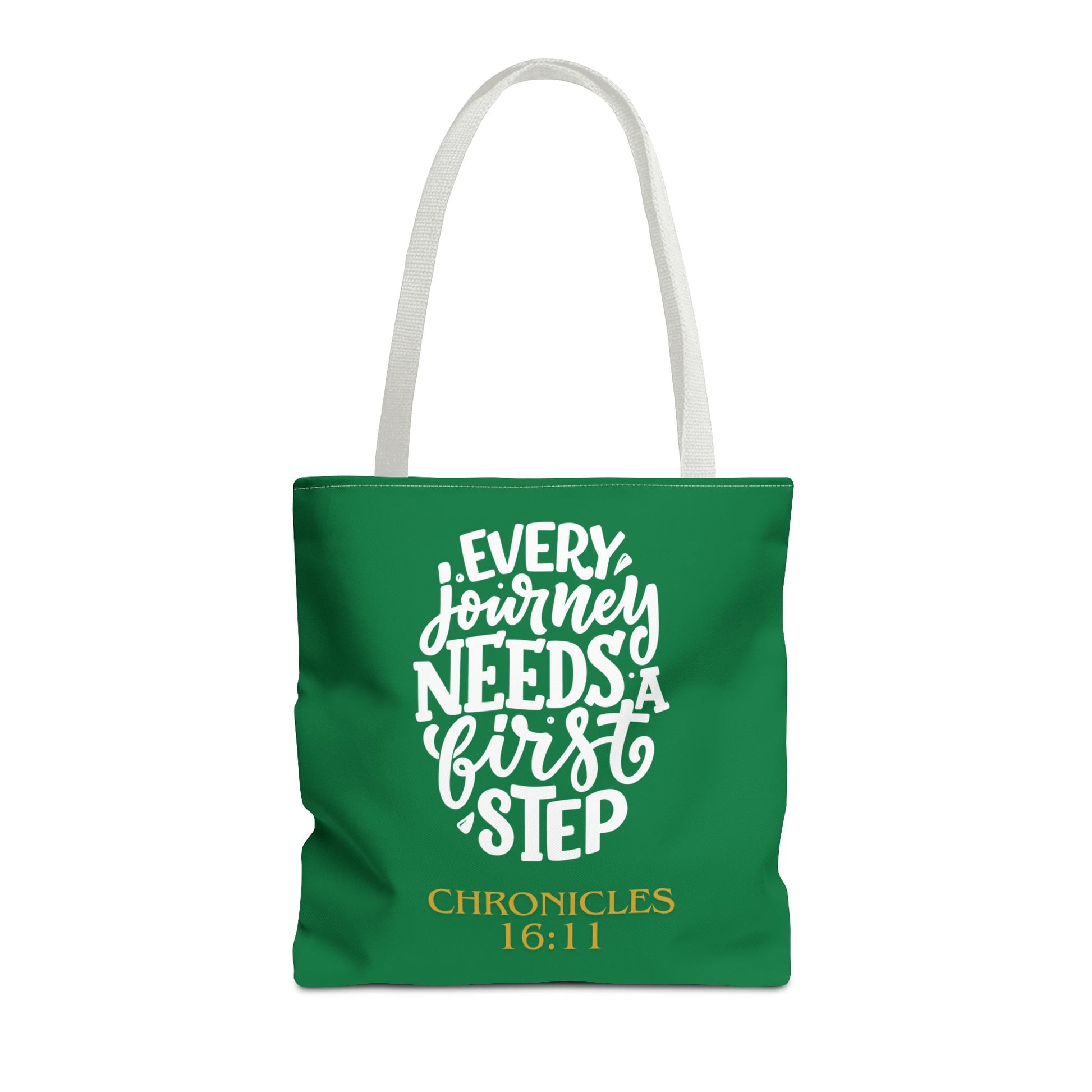 Inspirational Tote Bag - Every Journey Needs a First Step, Motivational Gift, Bible Verse, Green Tote, Everyday Use
