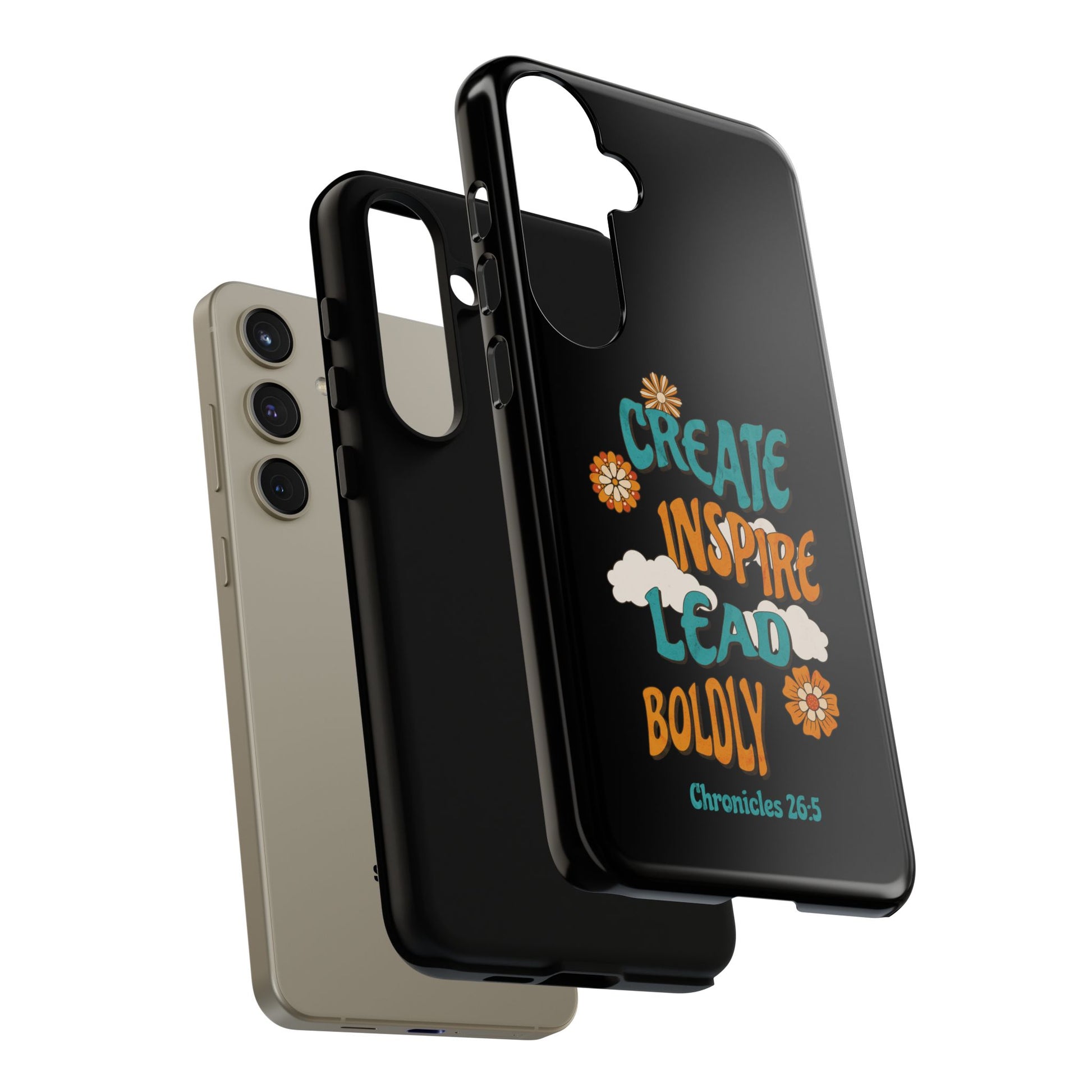 Bold Inspirational Phone Case, Create Inspire Lead Case, Gift for Creatives, Motivational Accessory, Flower Design, Custom Phone Cover