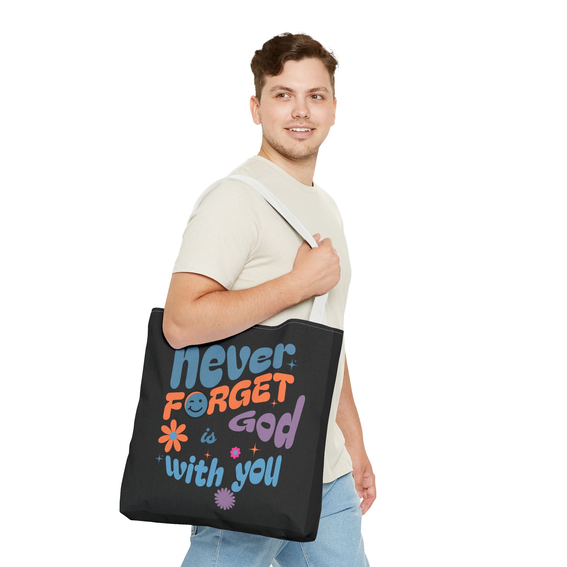 Inspirational Tote Bag - "Never Forget God is with You" - Motivational Gift, Faith-Based, Everyday Use, Shopping Bag, Church Bag, [...]