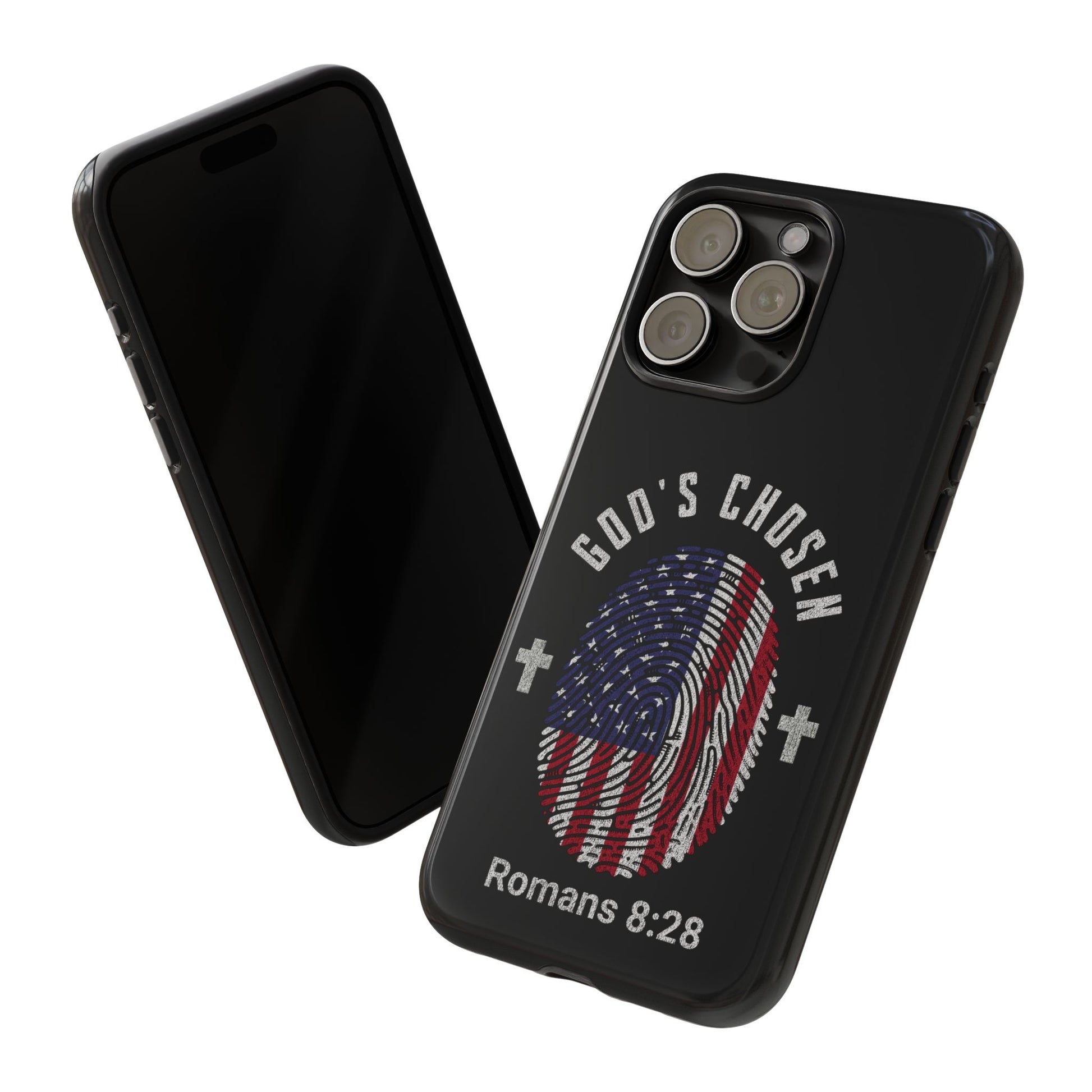 Christian Phone Case, Tough Cases for God’s Chosen, USA Flag Design, Inspirational Gift, Romans 8:28