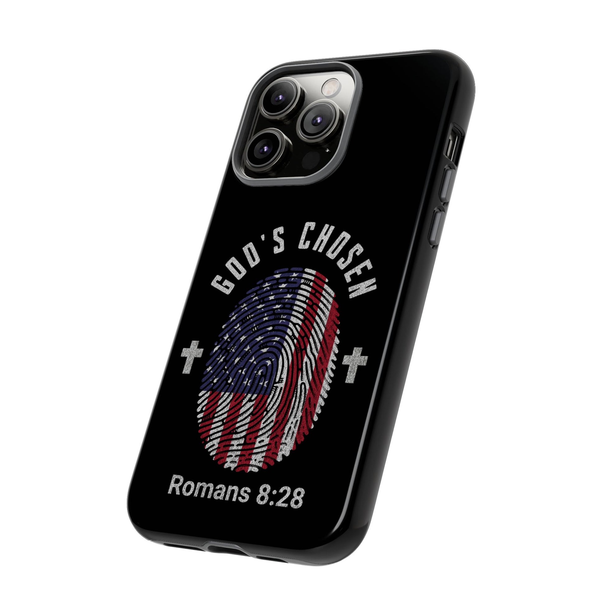 Christian Phone Case, Tough Cases for God’s Chosen, USA Flag Design, Inspirational Gift, Romans 8:28