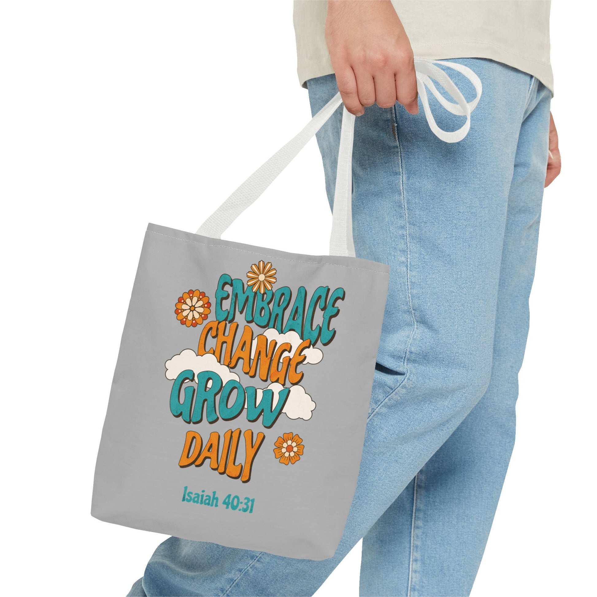 Inspirational Tote Bag, Motivational Bag, Embrace Change Gift, Daily Growth Tote, Christian Quotes Accessory
