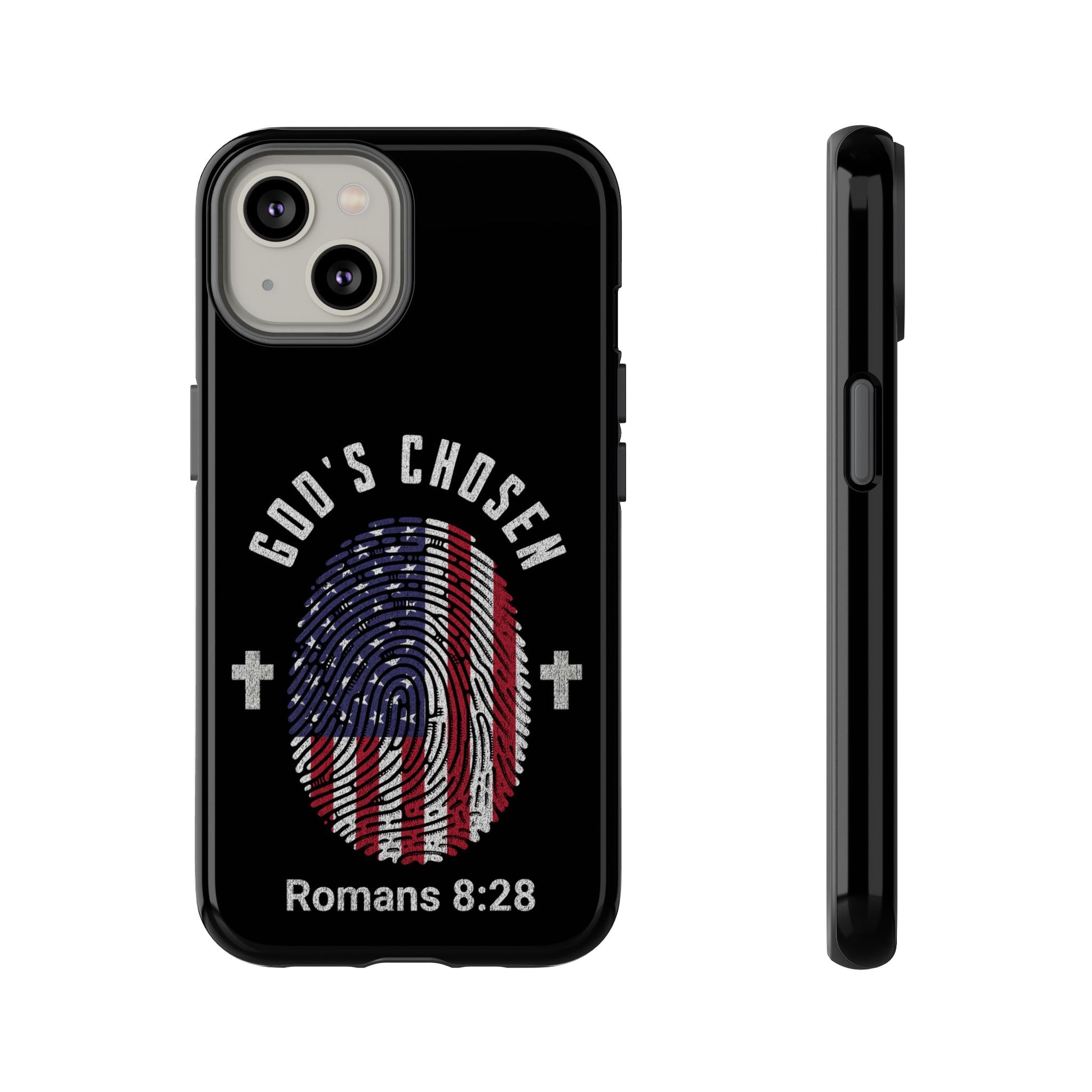 Christian Phone Case, Tough Cases for God’s Chosen, USA Flag Design, Inspirational Gift, Romans 8:28