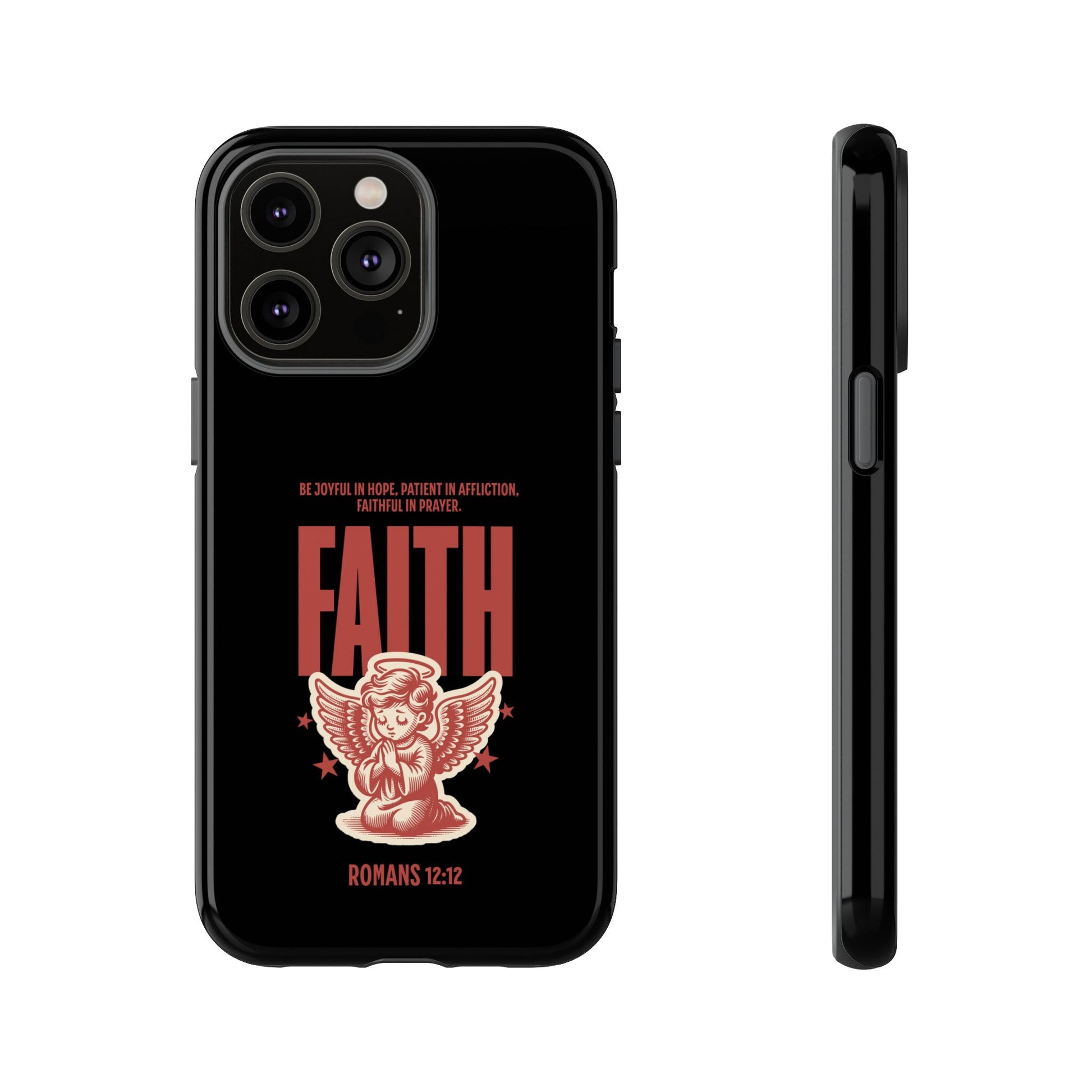 Faith-Inspired Tough Phone Case, Angel Phone Cover, Inspirational Mobile Protector, Christian Gift, Romans 12:12 Decor