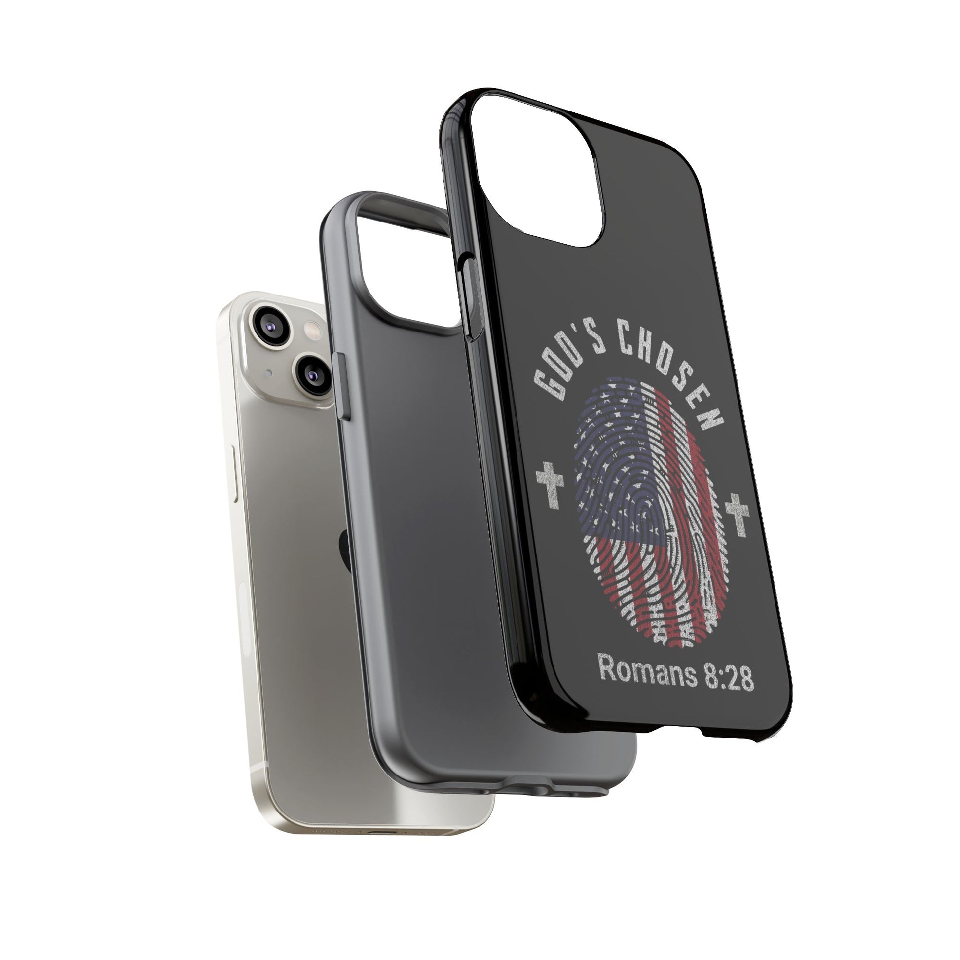 Christian Phone Case, Tough Cases for God’s Chosen, USA Flag Design, Inspirational Gift, Romans 8:28
