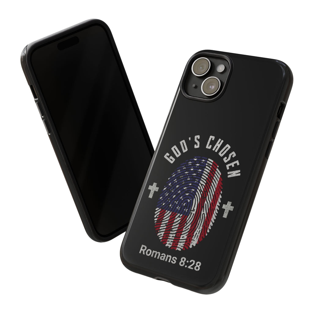 Christian Phone Case, Tough Cases for God’s Chosen, USA Flag Design, Inspirational Gift, Romans 8:28