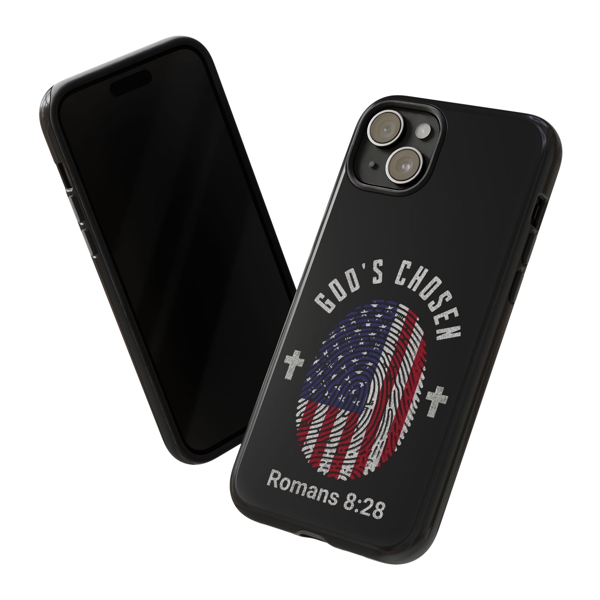 Christian Phone Case, Tough Cases for God’s Chosen, USA Flag Design, Inspirational Gift, Romans 8:28