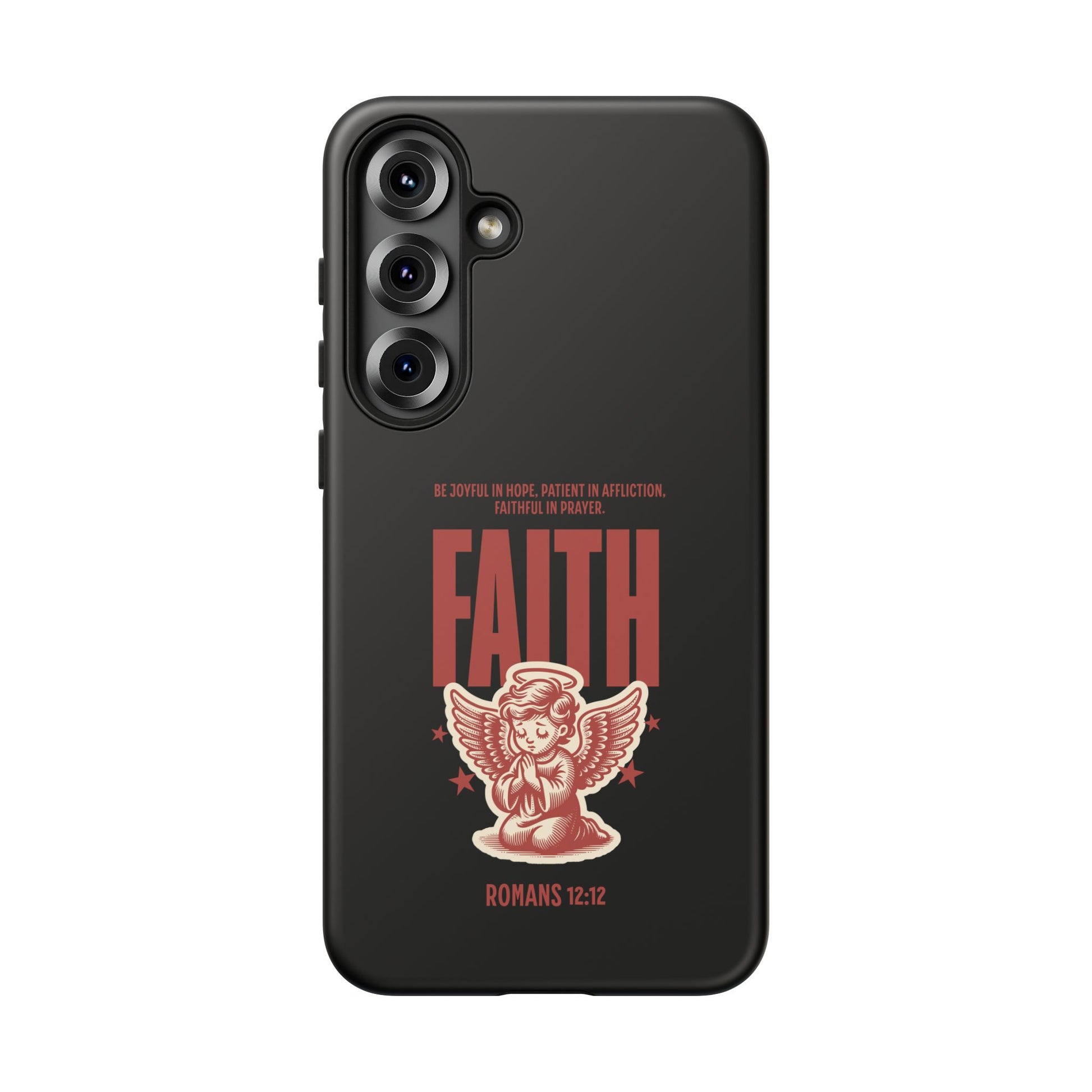 Faith-Inspired Tough Phone Case, Angel Phone Cover, Inspirational Mobile Protector, Christian Gift, Romans 12:12 Decor
