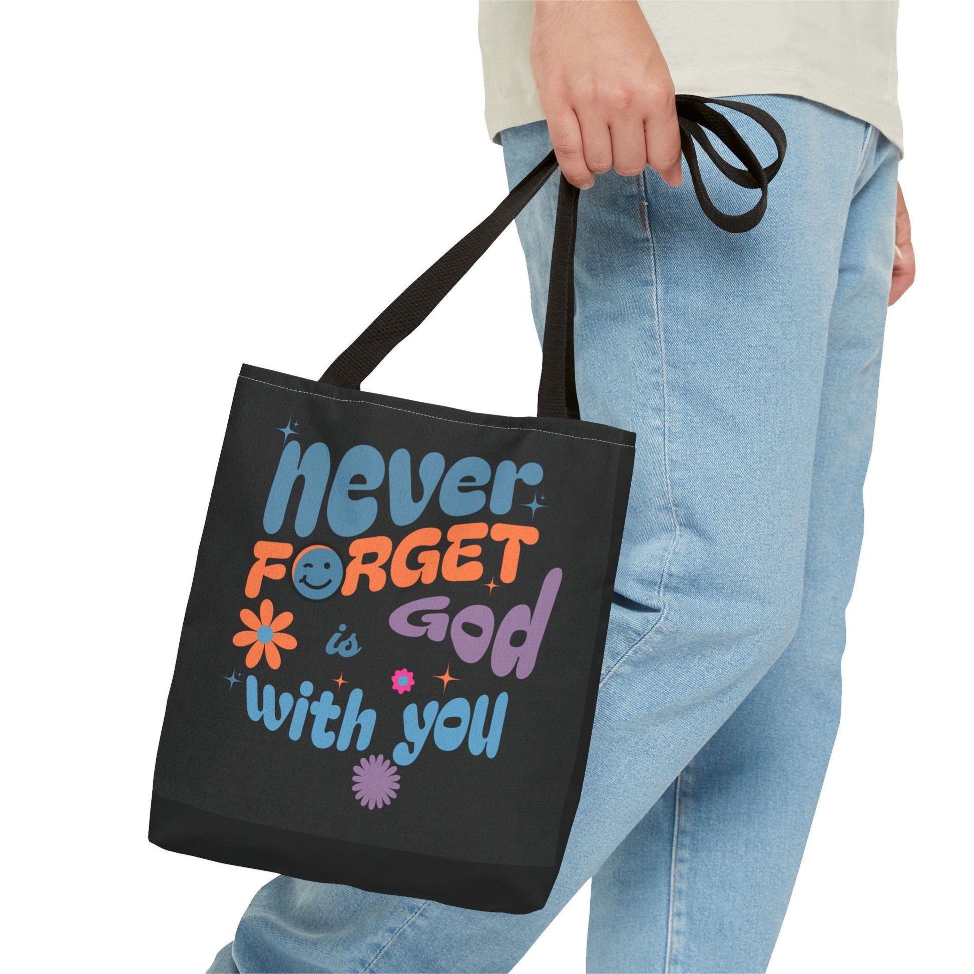 Inspirational Tote Bag - "Never Forget God is with You" - Motivational Gift, Faith-Based, Everyday Use, Shopping Bag, Church Bag, [...]