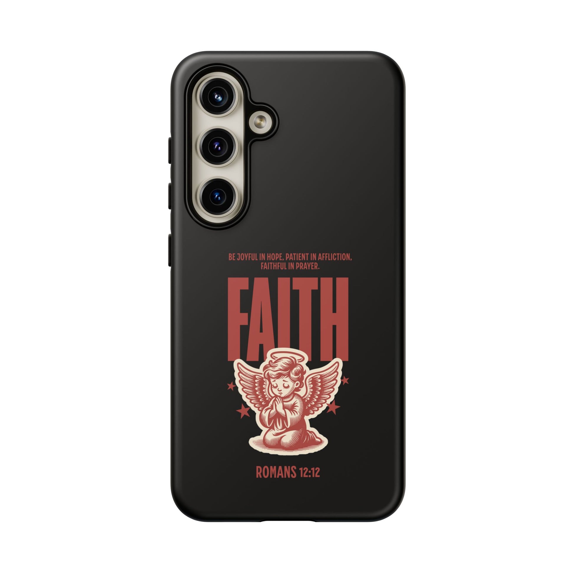 Faith-Inspired Tough Phone Case, Angel Phone Cover, Inspirational Mobile Protector, Christian Gift, Romans 12:12 Decor