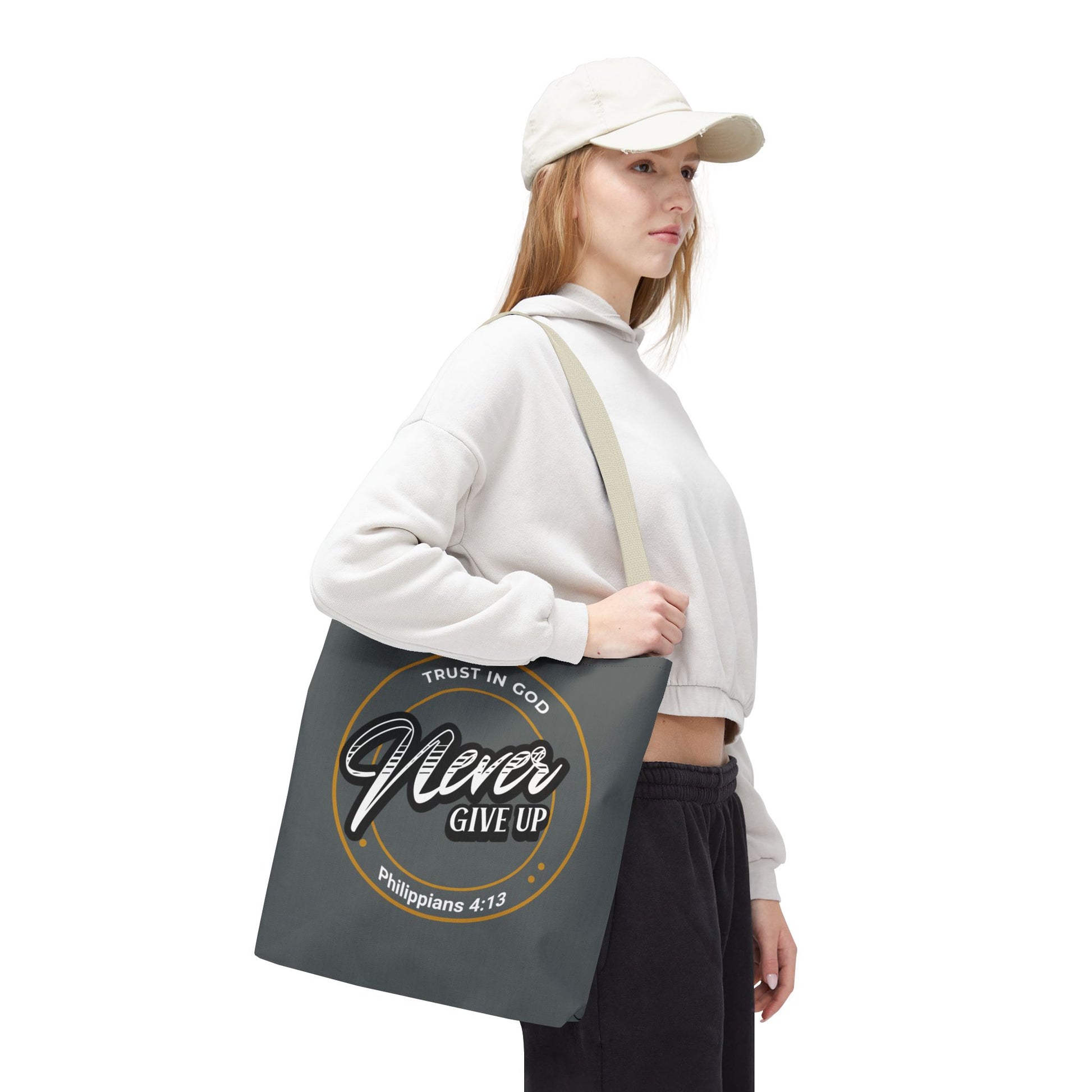 Inspirational Tote Bag, Trust in God, Never Give Up, Bible Verse Bag, Motivational Purse, Christian Gift, Philippians 4:13