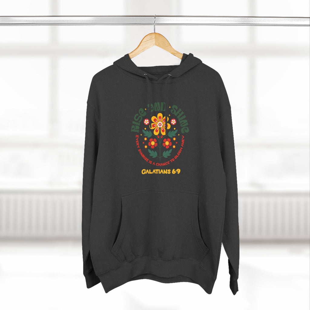 Floral Rise and Shine Hoodie, Cozy Fleece Sweatshirt, Boho Casual Wear, Spring Outfit, Gift for Nature Lovers, Trendy Hooded Sweatshirt