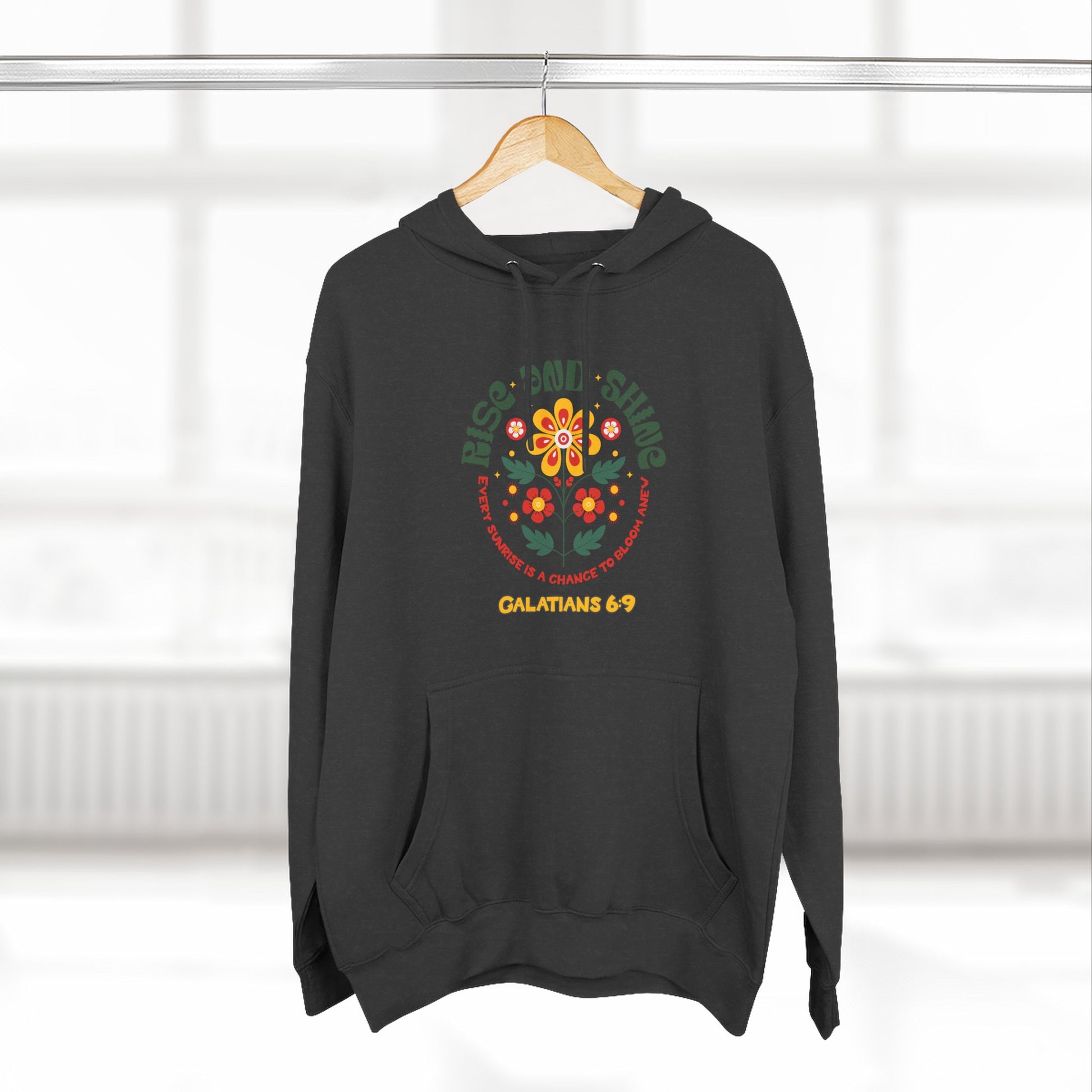 Floral Rise and Shine Hoodie, Cozy Fleece Sweatshirt, Boho Casual Wear, Spring Outfit, Gift for Nature Lovers, Trendy Hooded Sweatshirt