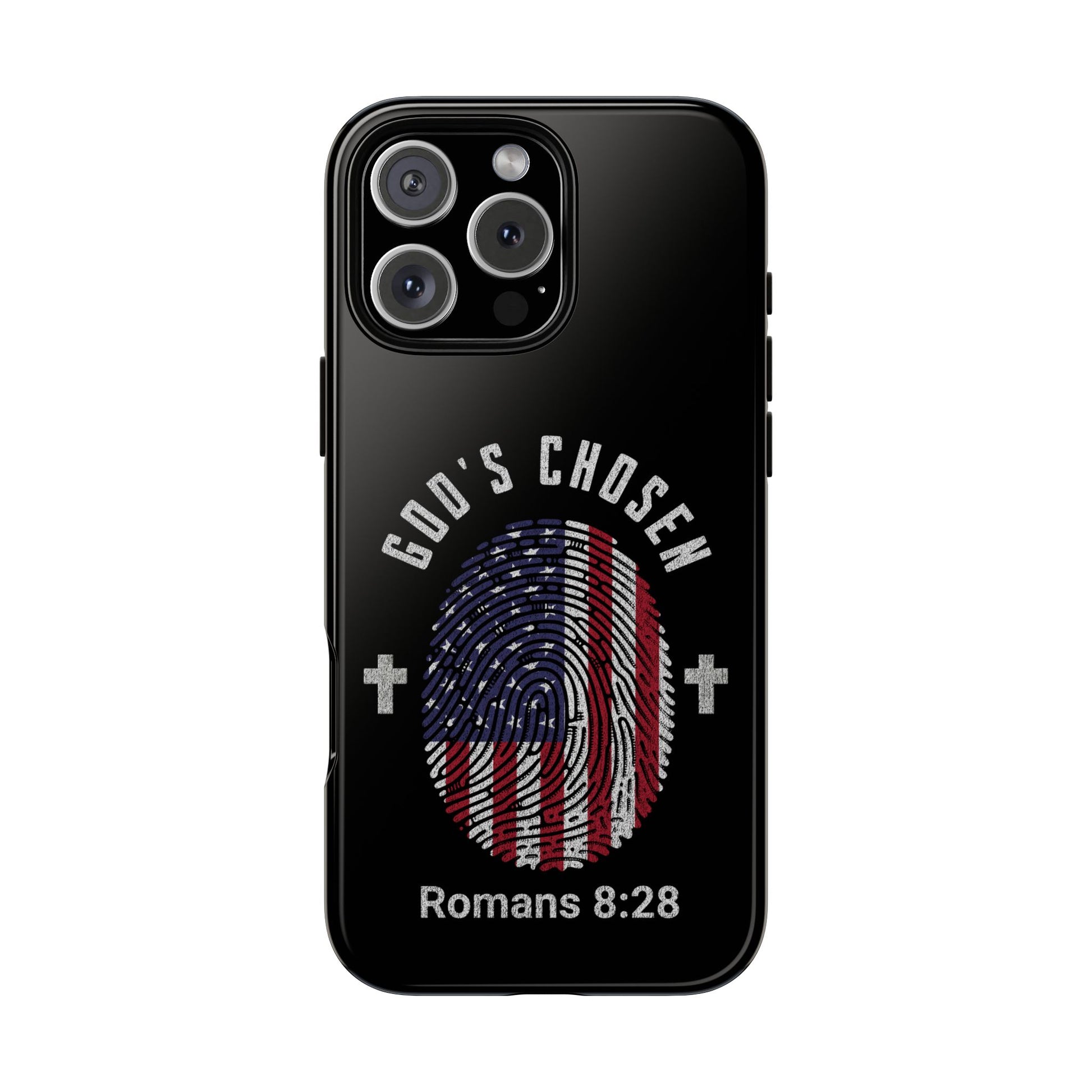 Christian Phone Case, Tough Cases for God’s Chosen, USA Flag Design, Inspirational Gift, Romans 8:28