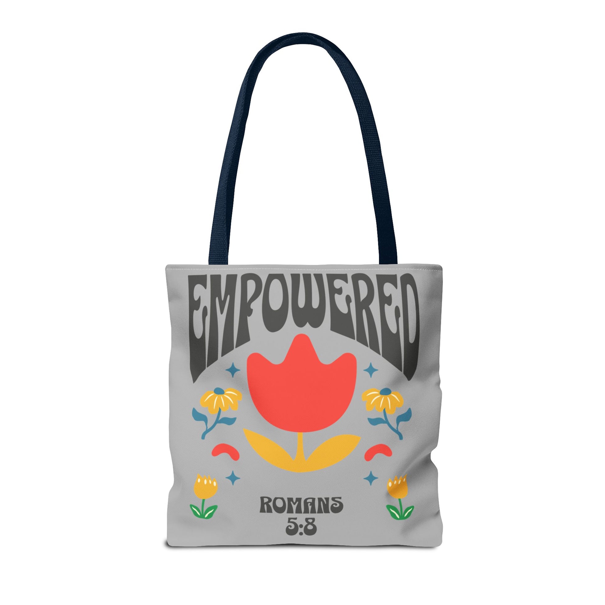 Empowered Floral Tote Bag | Inspirational Canvas Bag for Everyday | Romans 5:8 | Gift for Women, Motivational, Church, Travel