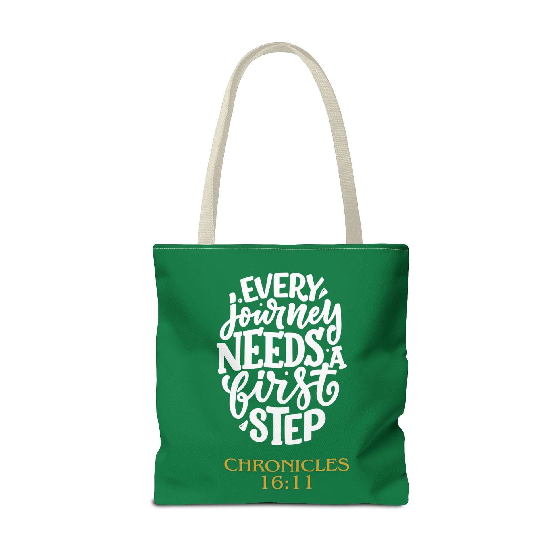 Inspirational Tote Bag - Every Journey Needs a First Step, Motivational Gift, Bible Verse, Green Tote, Everyday Use