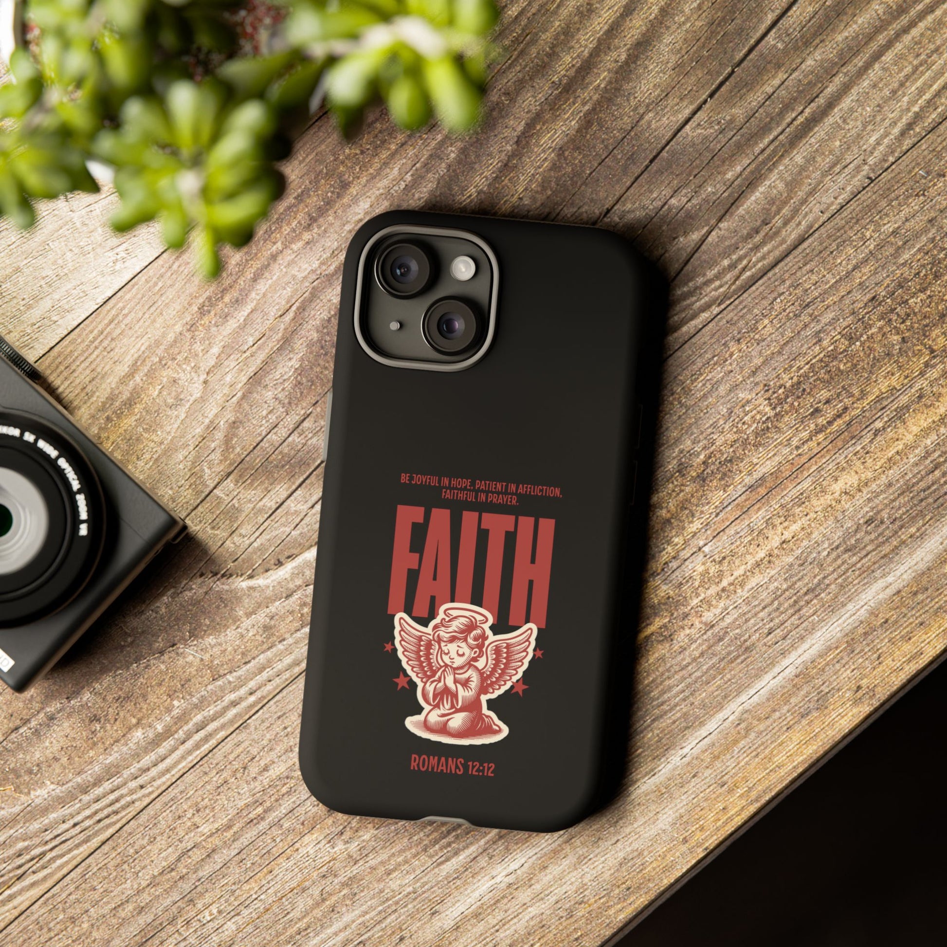 Faith-Inspired Tough Phone Case, Angel Phone Cover, Inspirational Mobile Protector, Christian Gift, Romans 12:12 Decor