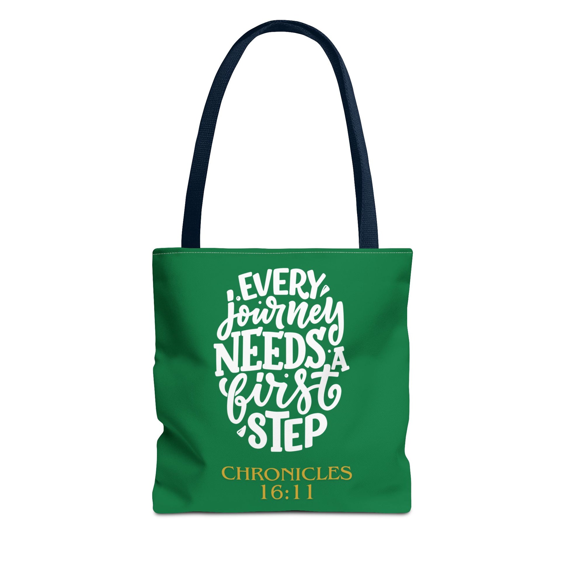Inspirational Tote Bag - Every Journey Needs a First Step, Motivational Gift, Bible Verse, Green Tote, Everyday Use