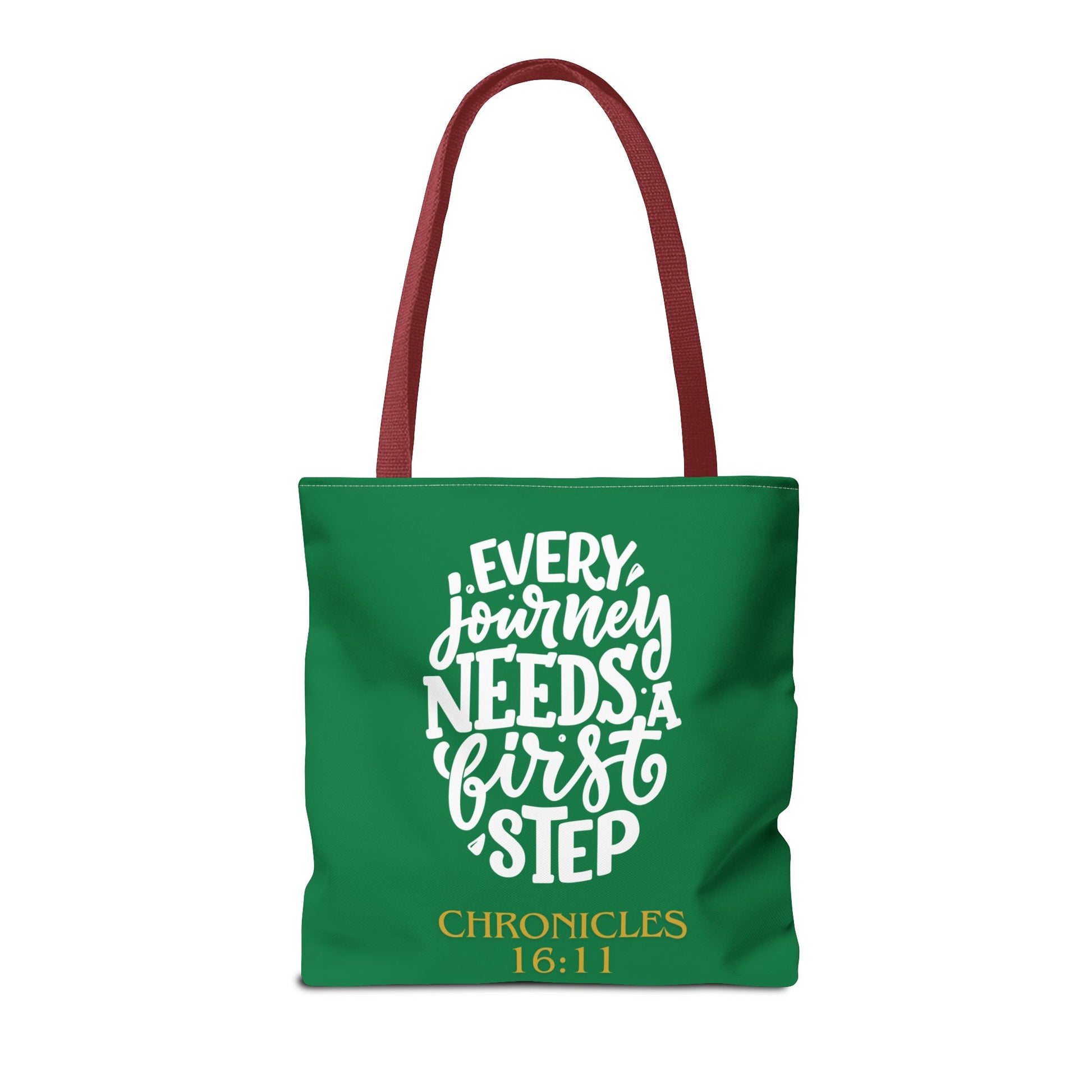 Inspirational Tote Bag - Every Journey Needs a First Step, Motivational Gift, Bible Verse, Green Tote, Everyday Use