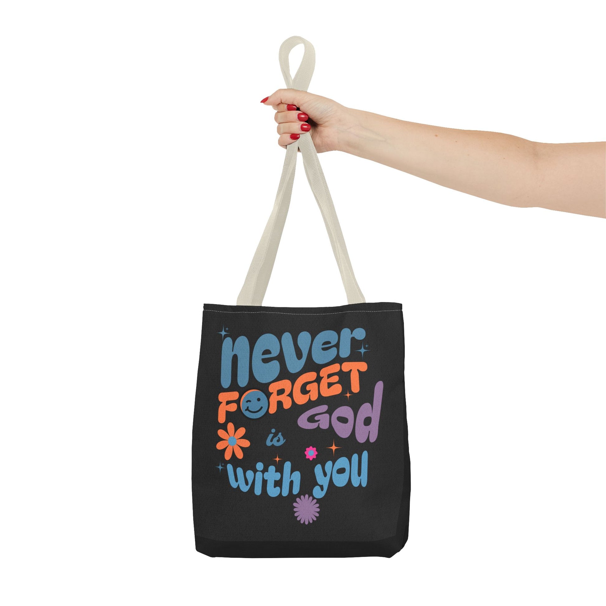 Inspirational Tote Bag - "Never Forget God is with You" - Motivational Gift, Faith-Based, Everyday Use, Shopping Bag, Church Bag, [...]