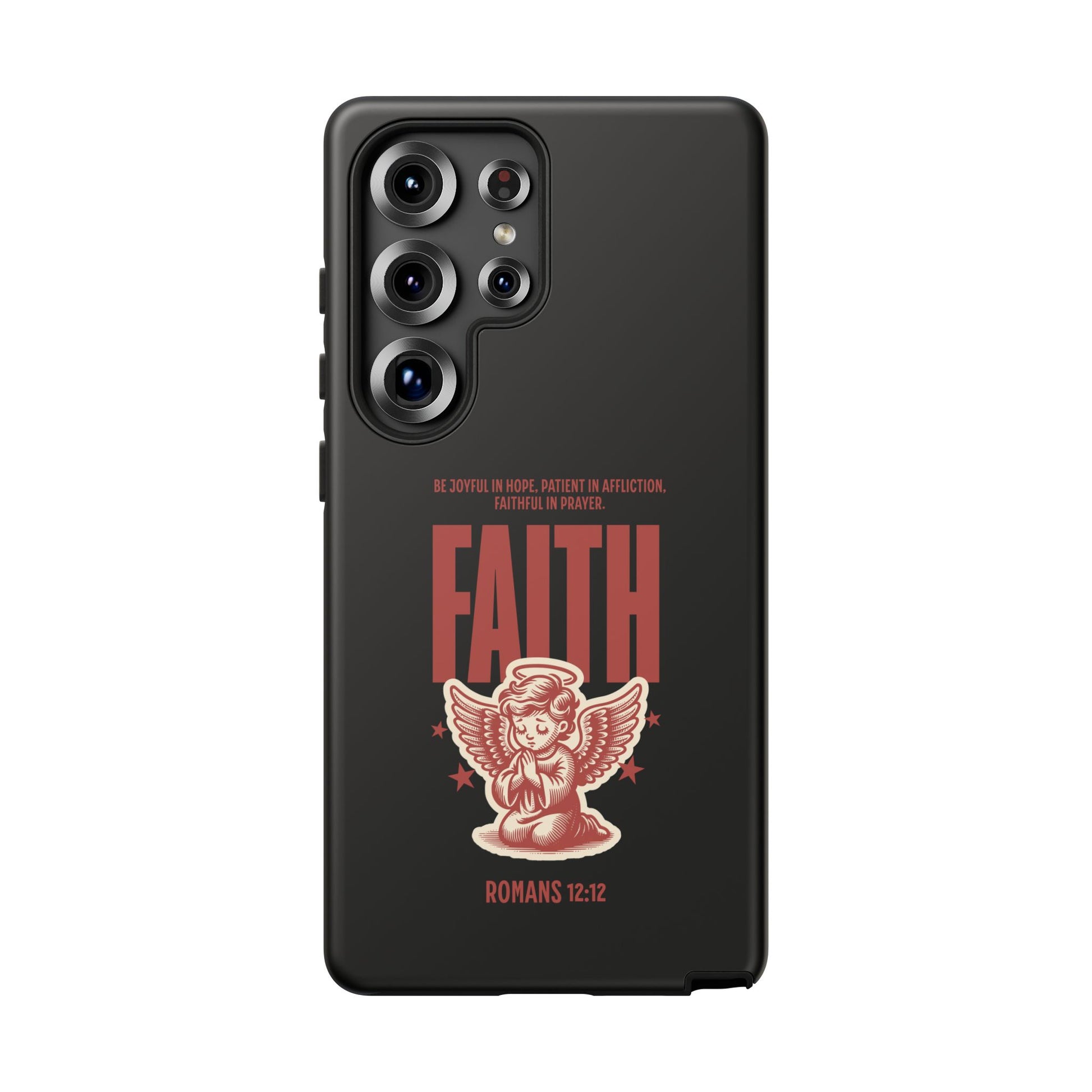 Faith-Inspired Tough Phone Case, Angel Phone Cover, Inspirational Mobile Protector, Christian Gift, Romans 12:12 Decor