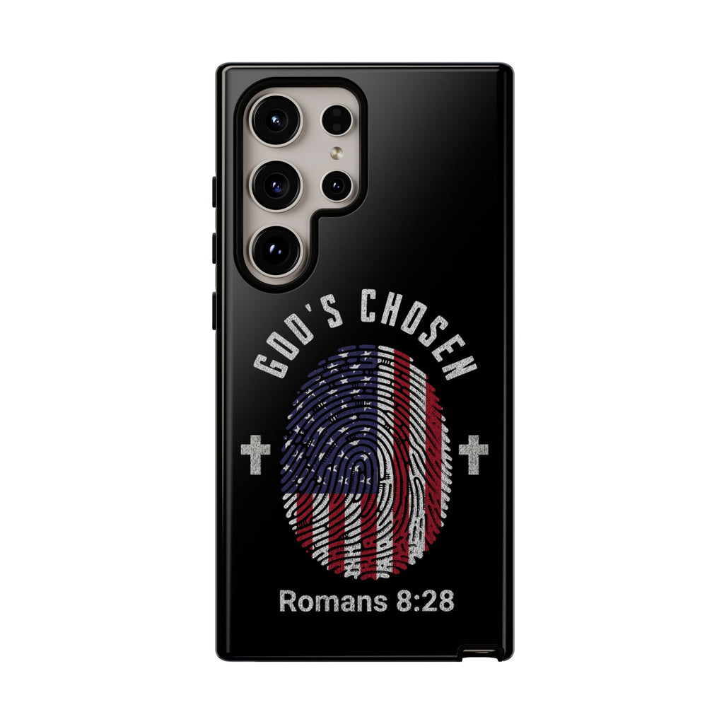 Christian Phone Case, Tough Cases for God’s Chosen, USA Flag Design, Inspirational Gift, Romans 8:28