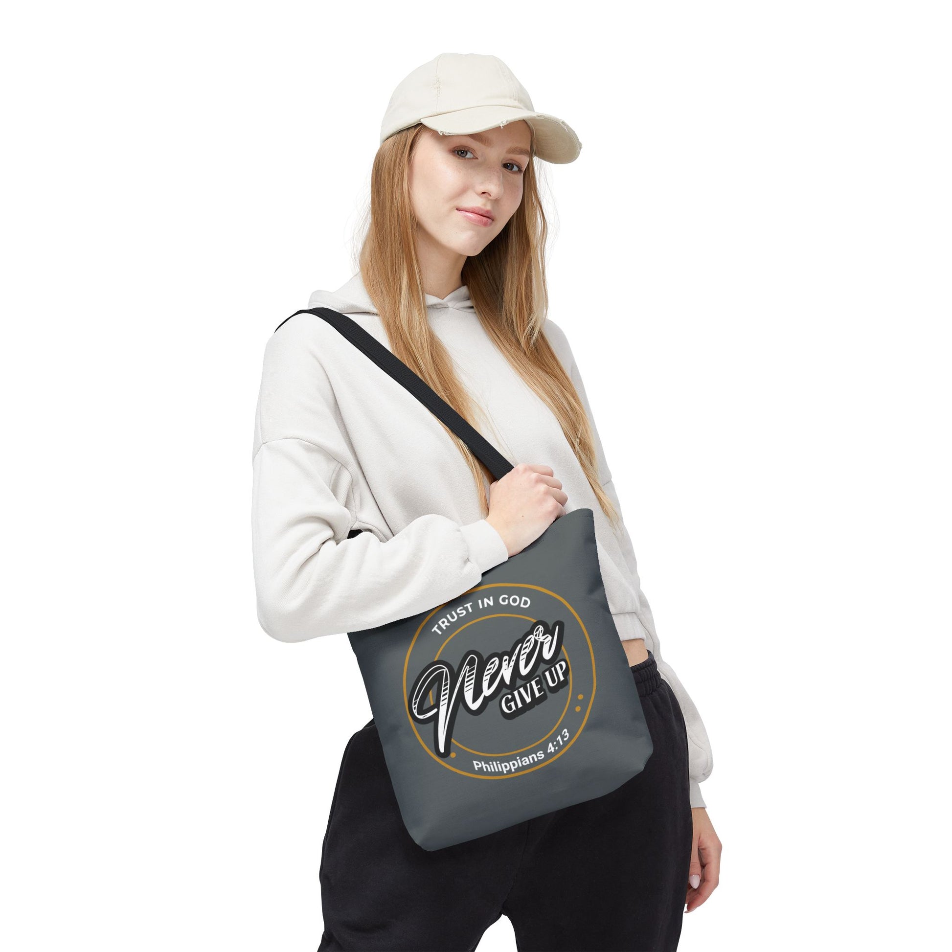 Inspirational Tote Bag, Trust in God, Never Give Up, Bible Verse Bag, Motivational Purse, Christian Gift, Philippians 4:13