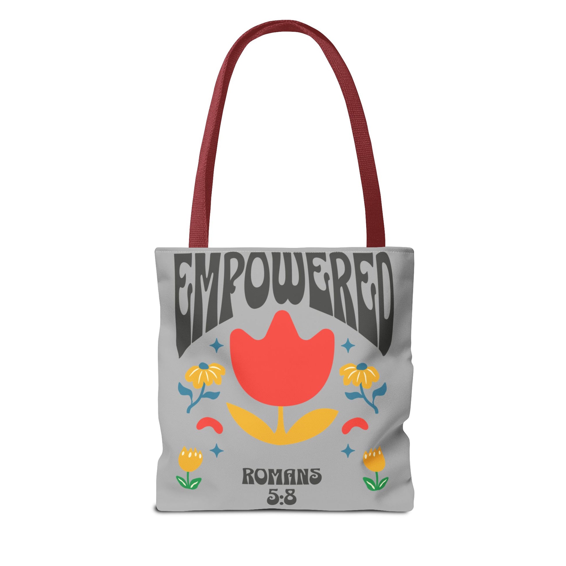 Empowered Floral Tote Bag | Inspirational Canvas Bag for Everyday | Romans 5:8 | Gift for Women, Motivational, Church, Travel