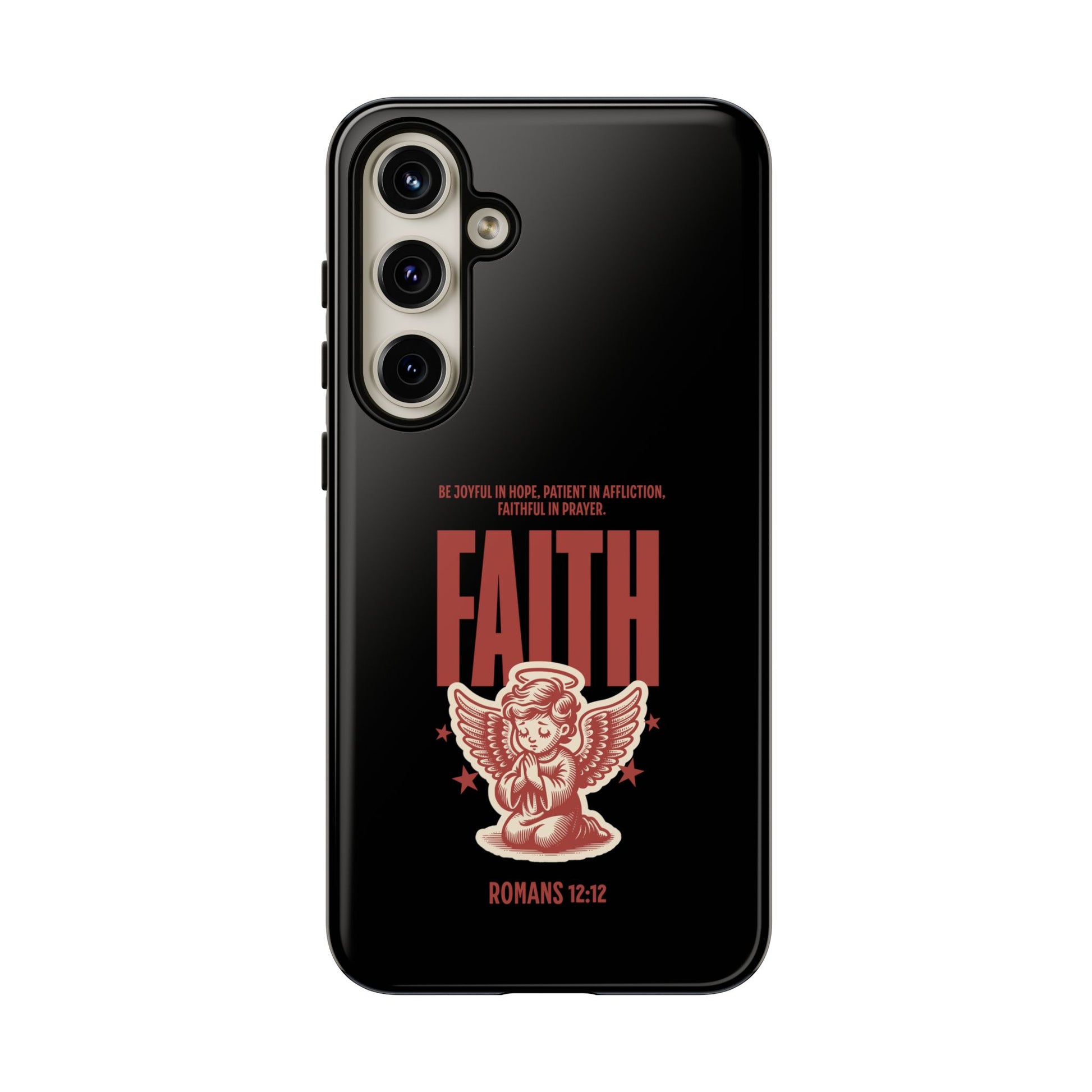 Faith-Inspired Tough Phone Case, Angel Phone Cover, Inspirational Mobile Protector, Christian Gift, Romans 12:12 Decor