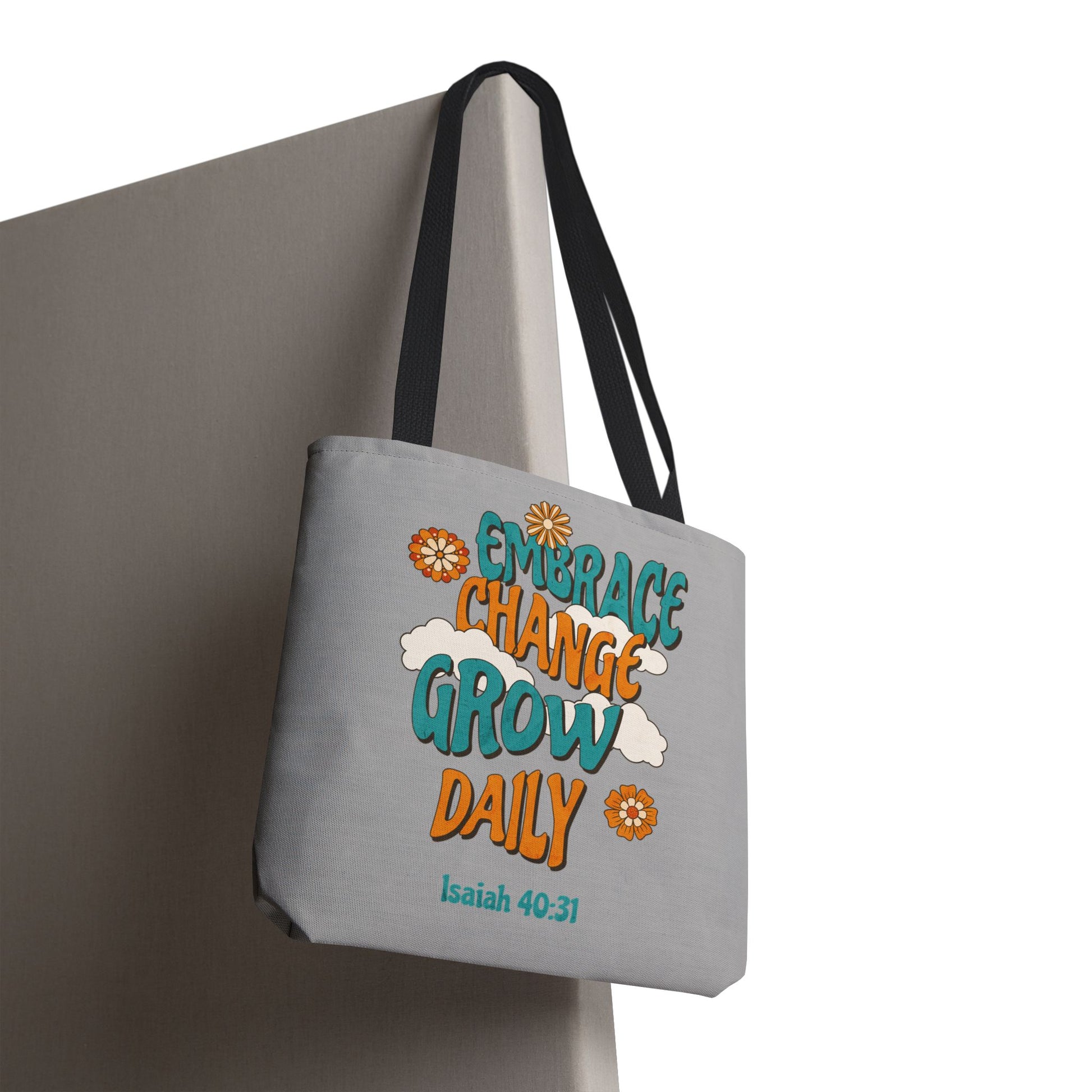 Inspirational Tote Bag, Motivational Bag, Embrace Change Gift, Daily Growth Tote, Christian Quotes Accessory