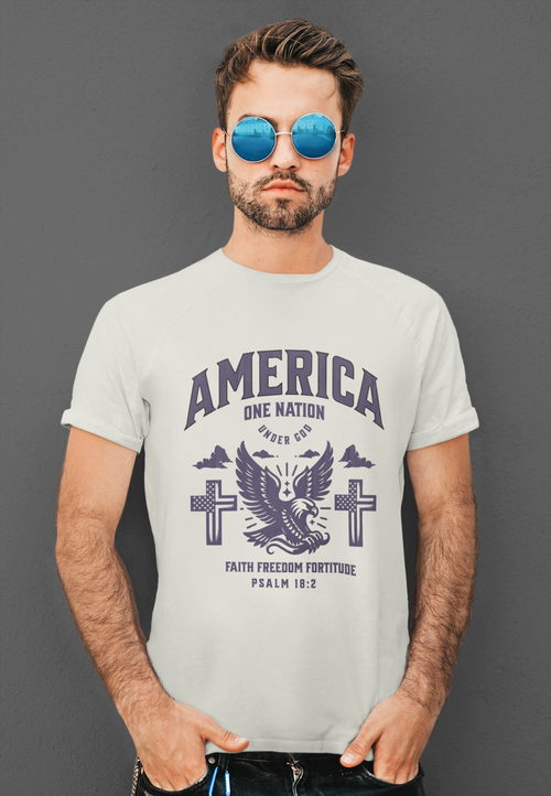 America One Nation Under God T-Shirt – Psalm 18:2 Faith, Freedom & Fortitude