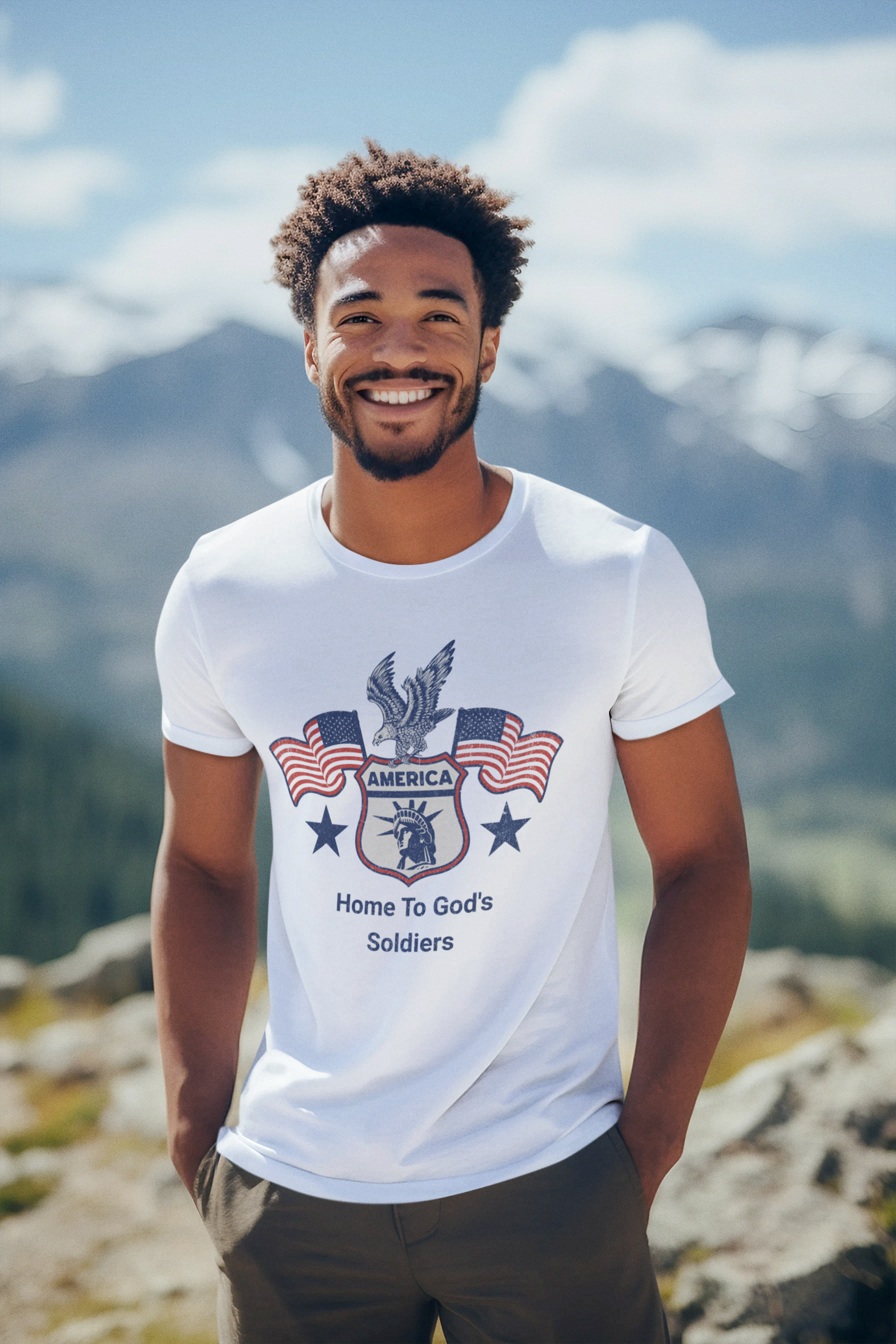 America T-Shirt – Land of the Free, Home to God’s Soldiers