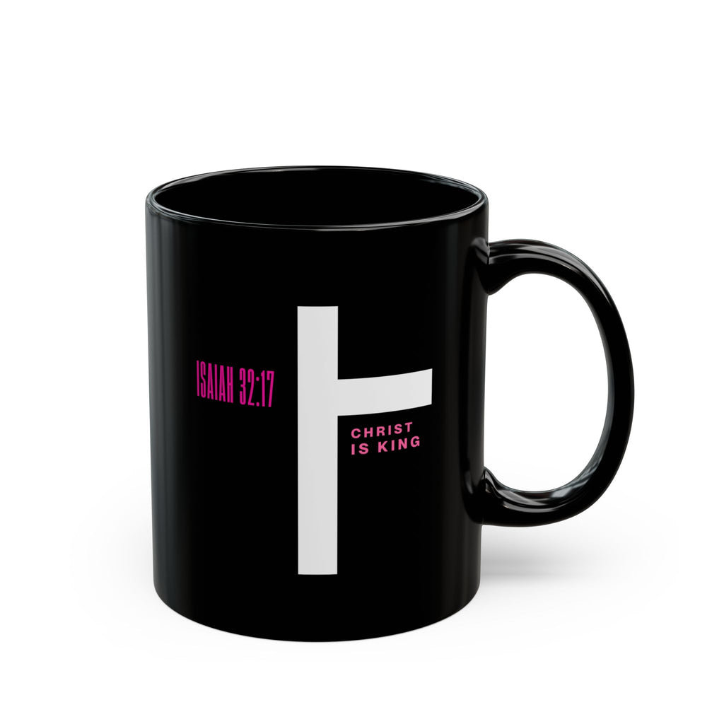 “Black ceramic mug with white cross and Isaiah 32:17 scripture”

“Modern Christian mug with bold ‘Christ Is King’ design”

“Minimalist faith mug featuring Isaiah 32:17 Bible verse”

“Inspirational Christian gift mug with powerful scripture message”

“Dishwasher-safe black mug with Christ Is King and cross artwork”