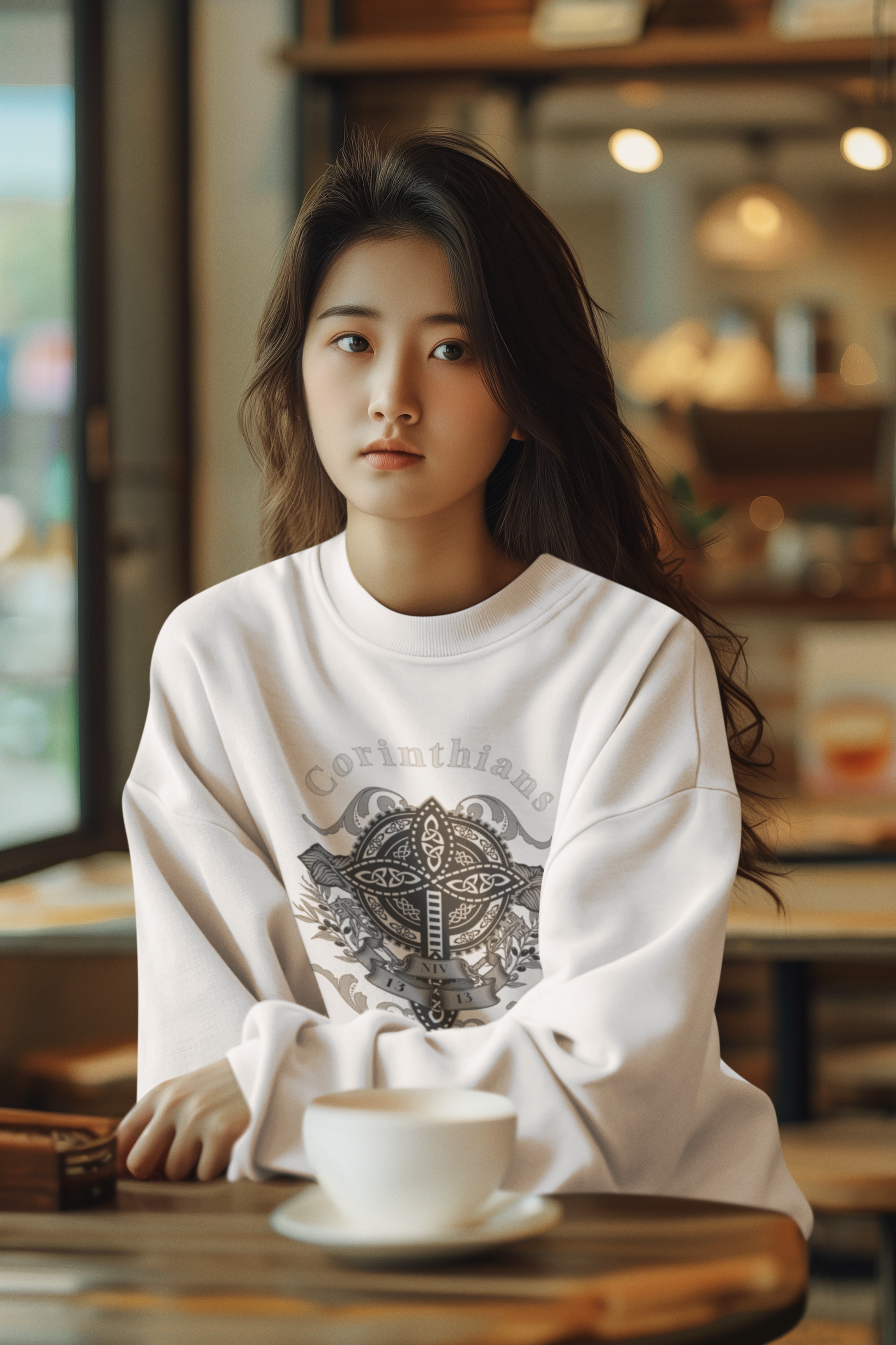✝️ Corinthians 13:13 Crewneck Sweatshirt – Faith, Hope & Love Celtic Cross Design