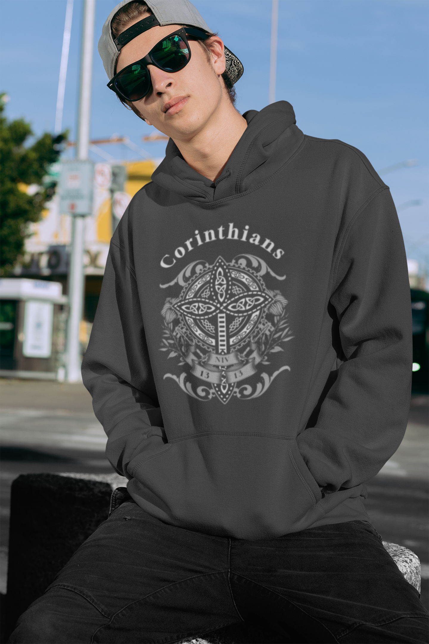 ✝️ Corinthians Celtic Cross Hoodie – Faith, Strength & Heritage