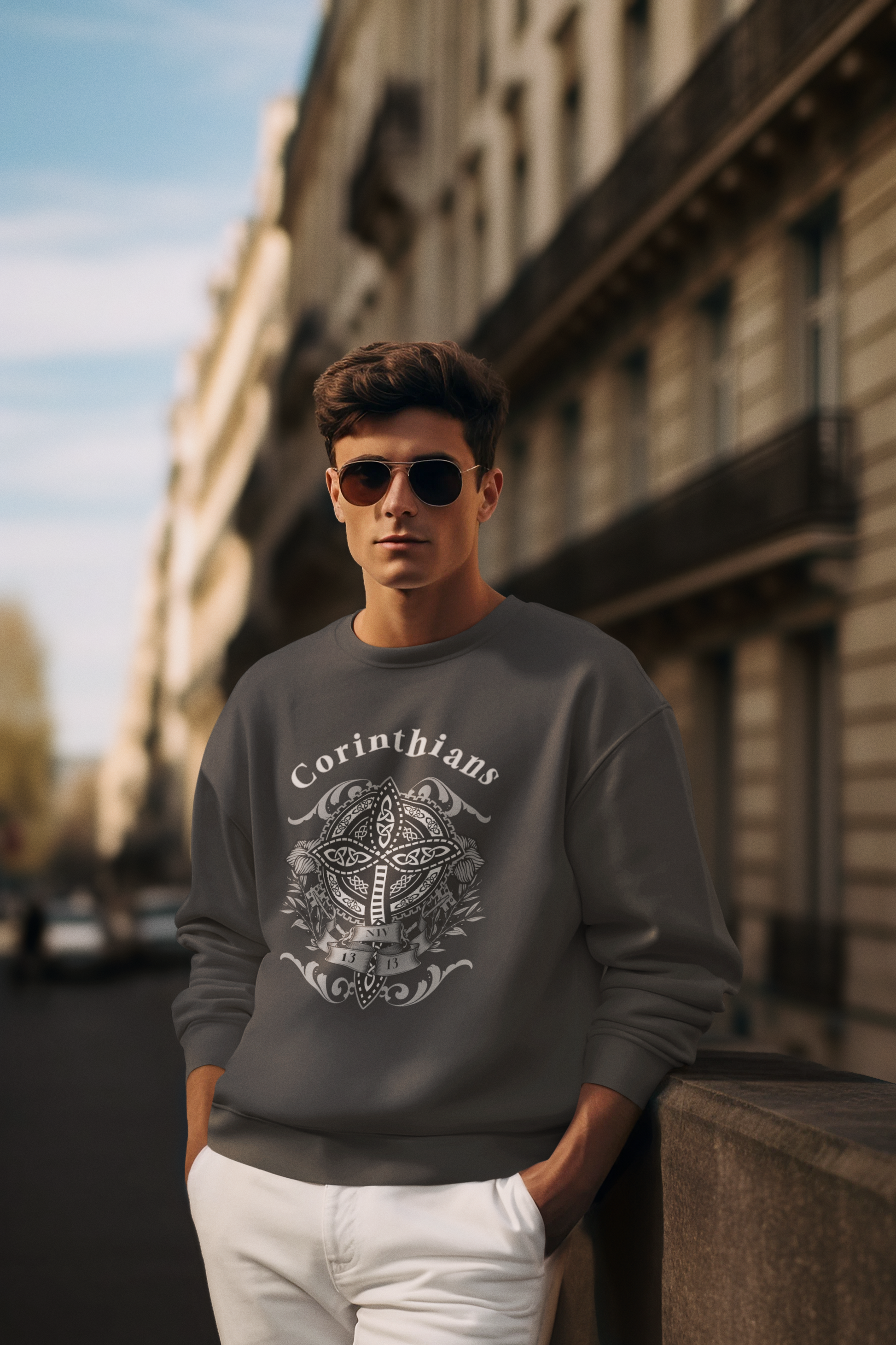 ✝️ Corinthians 13:13 Crewneck Sweatshirt – Faith, Hope & Love Celtic Cross Design