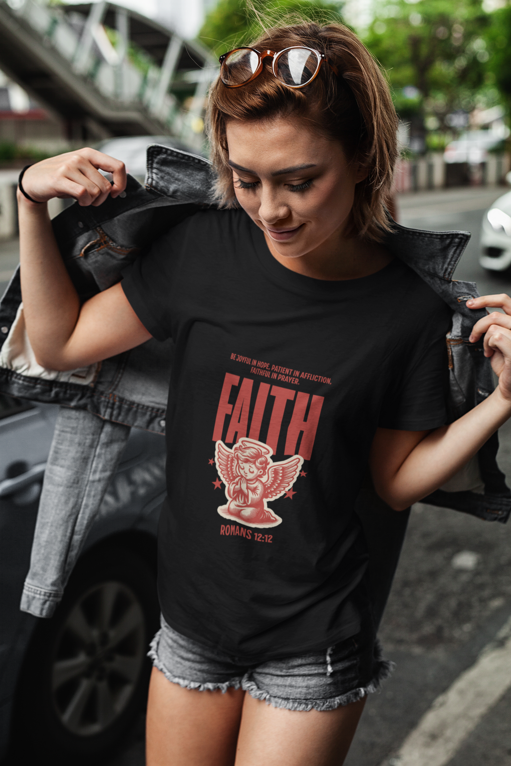 Faith Romans 12:12 Christian T-Shirt – Inspirational Angel Design