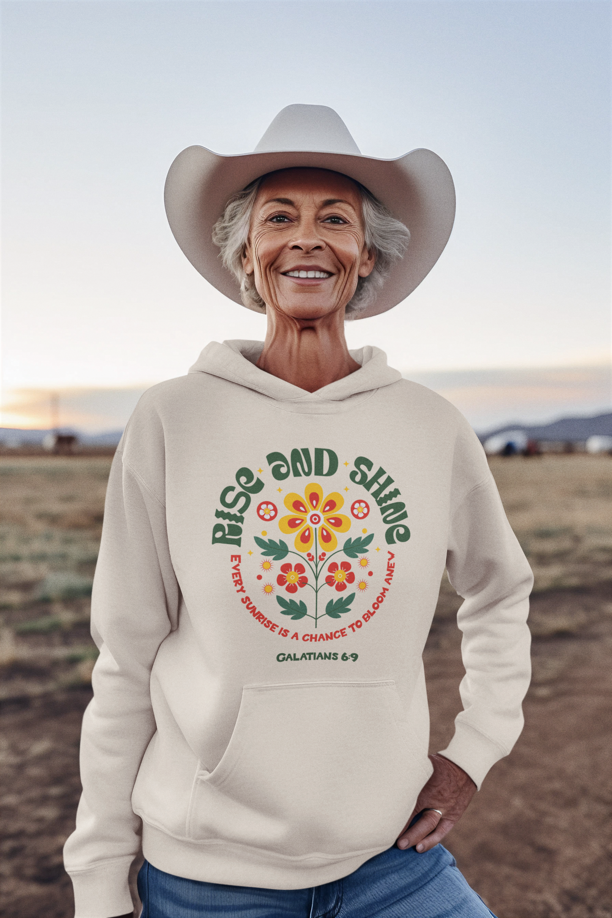 🙏 Floral Rise and Shine Hoodie, Cozy Fleece Hoodie, Boho Casual Wear, Spring Outfit, Gift for Nature Lovers, Trendy Hooded Sweatshirt