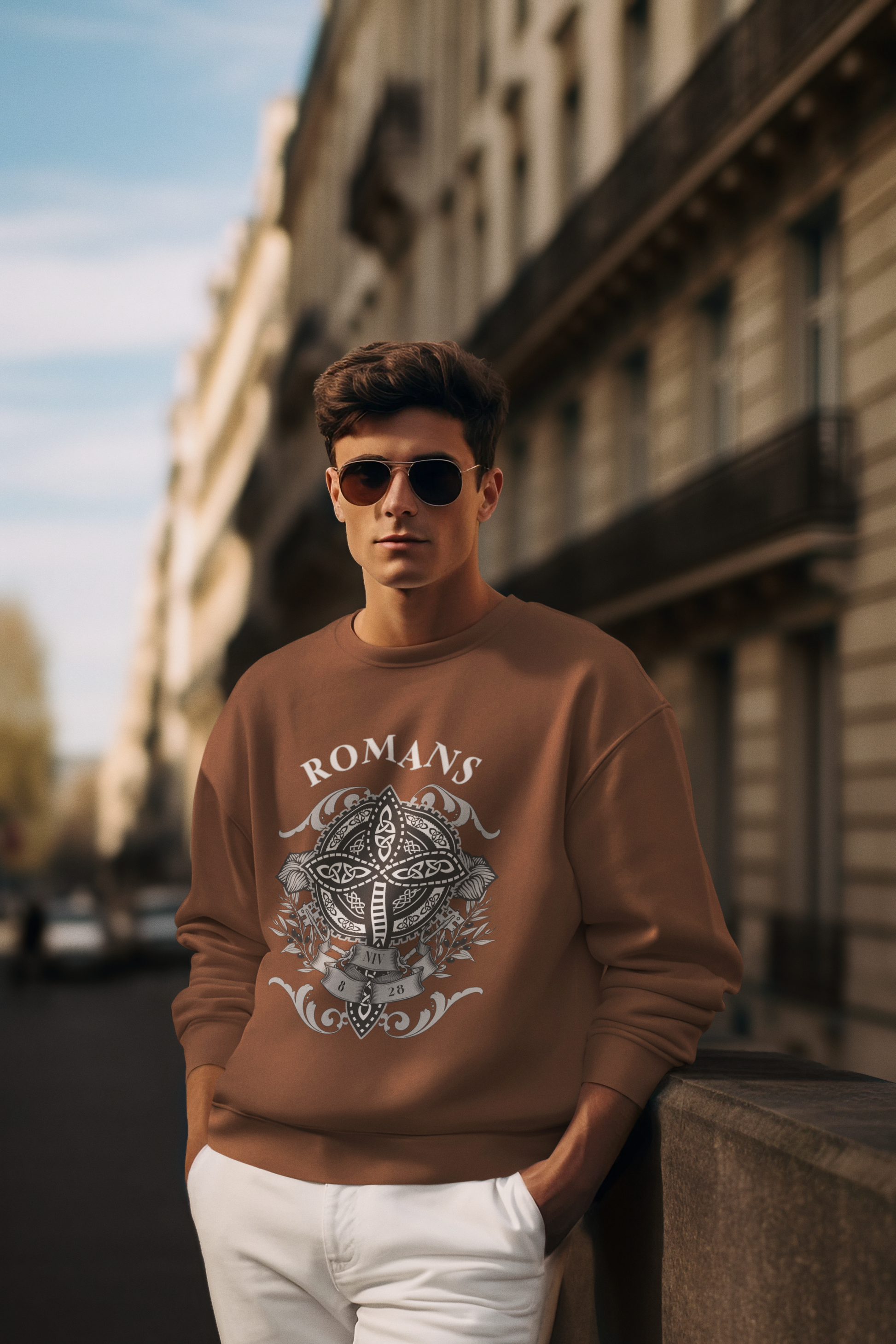 ✝️ Romans Embroidered Cross Unisex Sweatshirt – Faith & Strength Statement Sweater