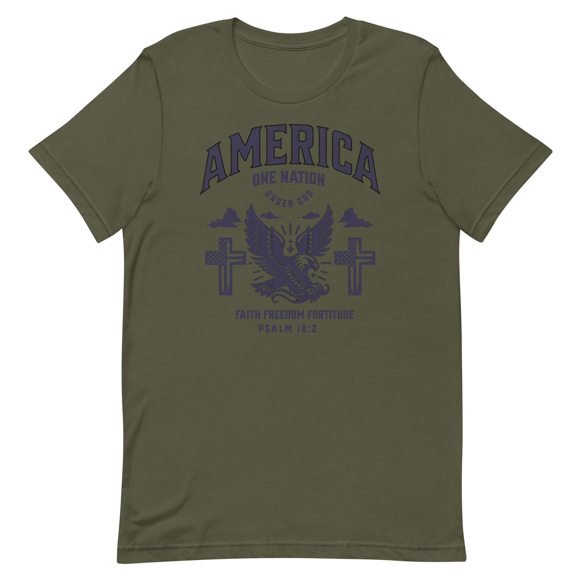 America One Nation Under God T-Shirt – Psalm 18:2 Faith, Freedom & Fortitude | T-Shirt – GodSpeed Threads