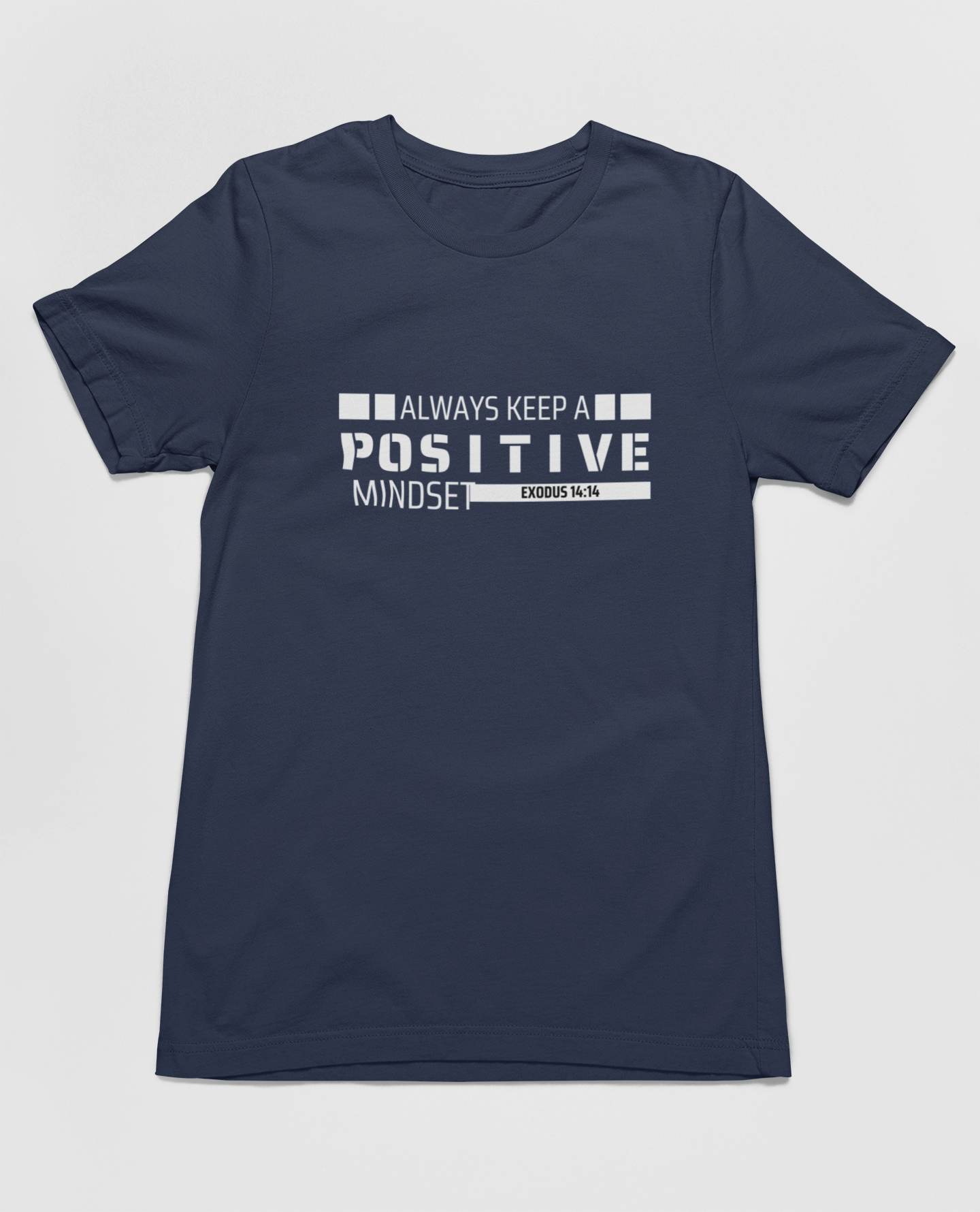 "Positive Mindset t-shirt with Exodus 14:14 scripture and modern design."
"Christian t-shirt featuring motivational message and bold typography."
"Faith-based t-shirt with Exodus 14:14 scripture for positivity and trust."
"Stylish Christian t-shirt promoting a positive mindset and faith."
"Inspirational navy blue t-shirt featuring Exodus scripture design."